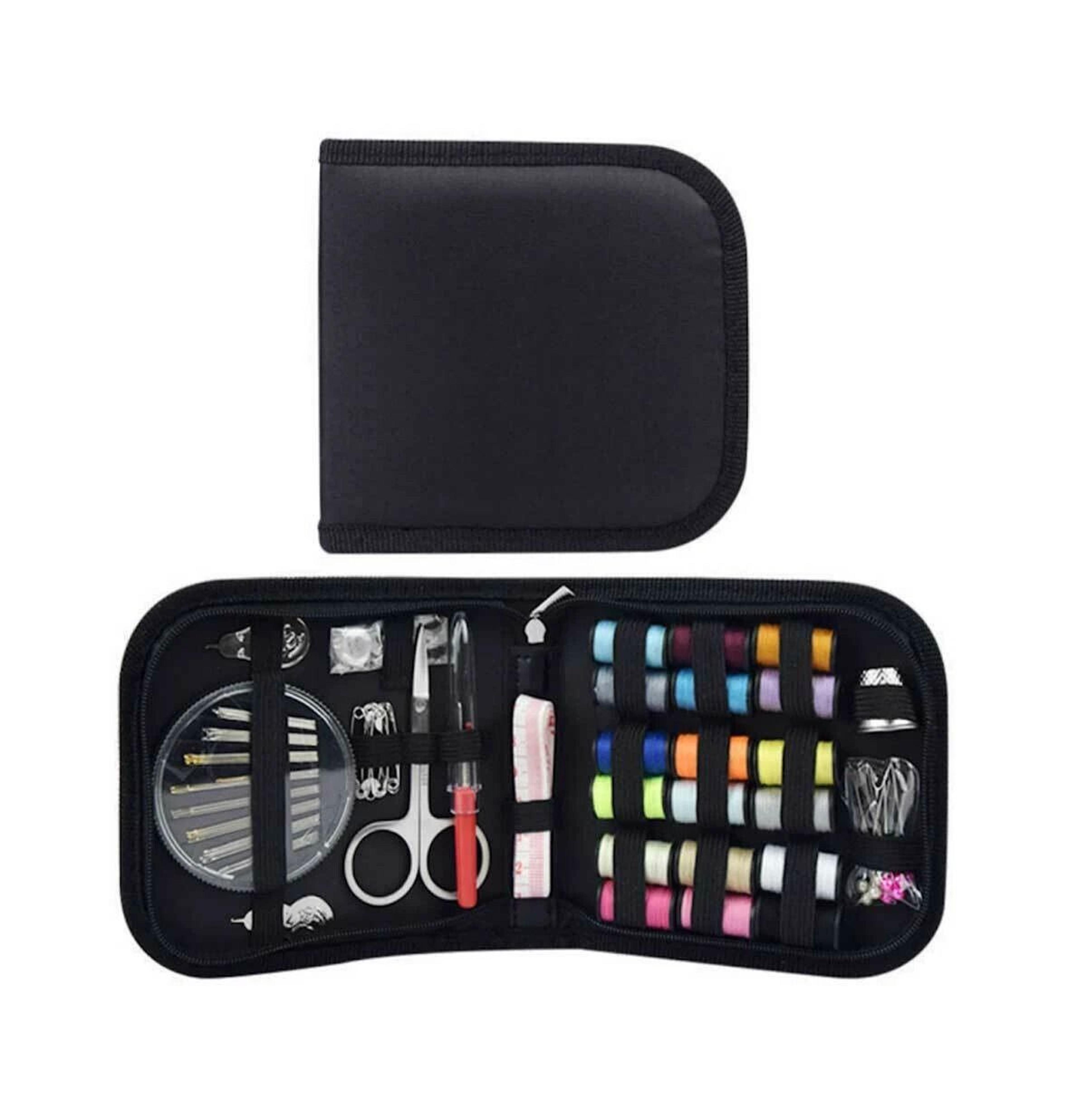 sewing kit with thread threader, needle, tape measure, scissors, thimble – travel-friendly set