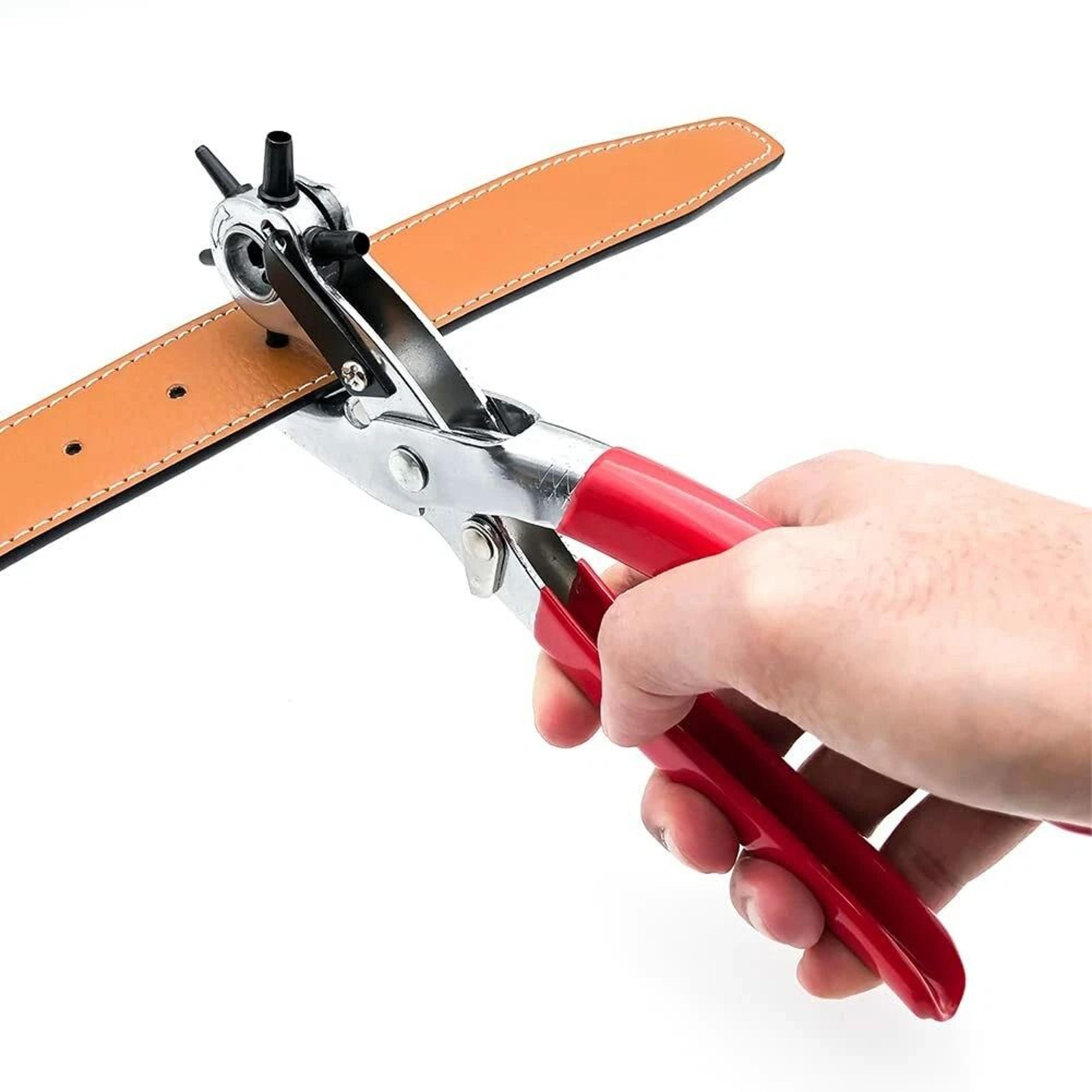 heavy duty leather hole puncher, revolving pliers, 6 sizes puncher for belts, leathercraft, and diy tool kit