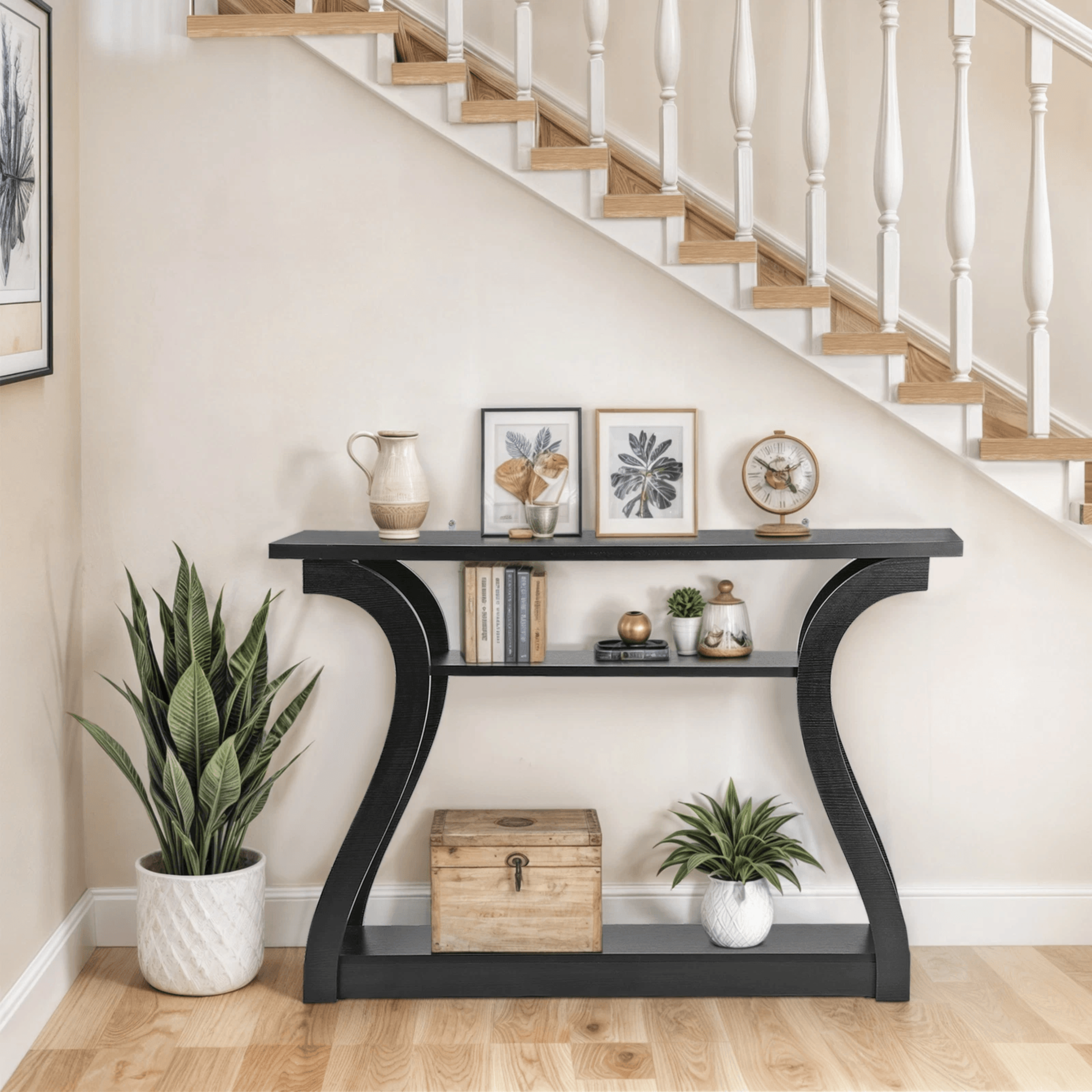 console table with curved legs, accent side table, hallway shelf, elegant design in various colors
