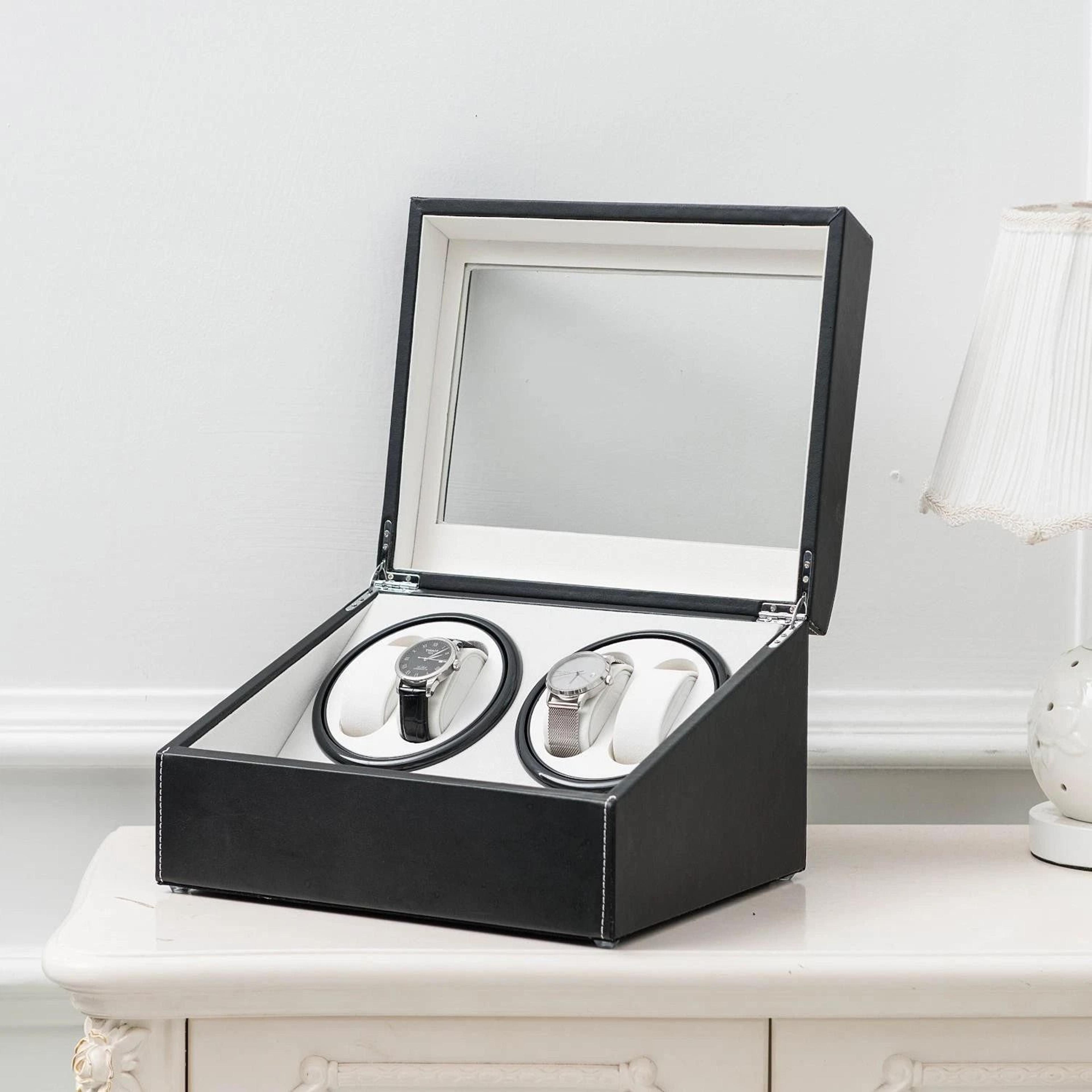 luxury automatic rotation leather watch storage box, elegant wood display case for watches, perfect watch organizer box