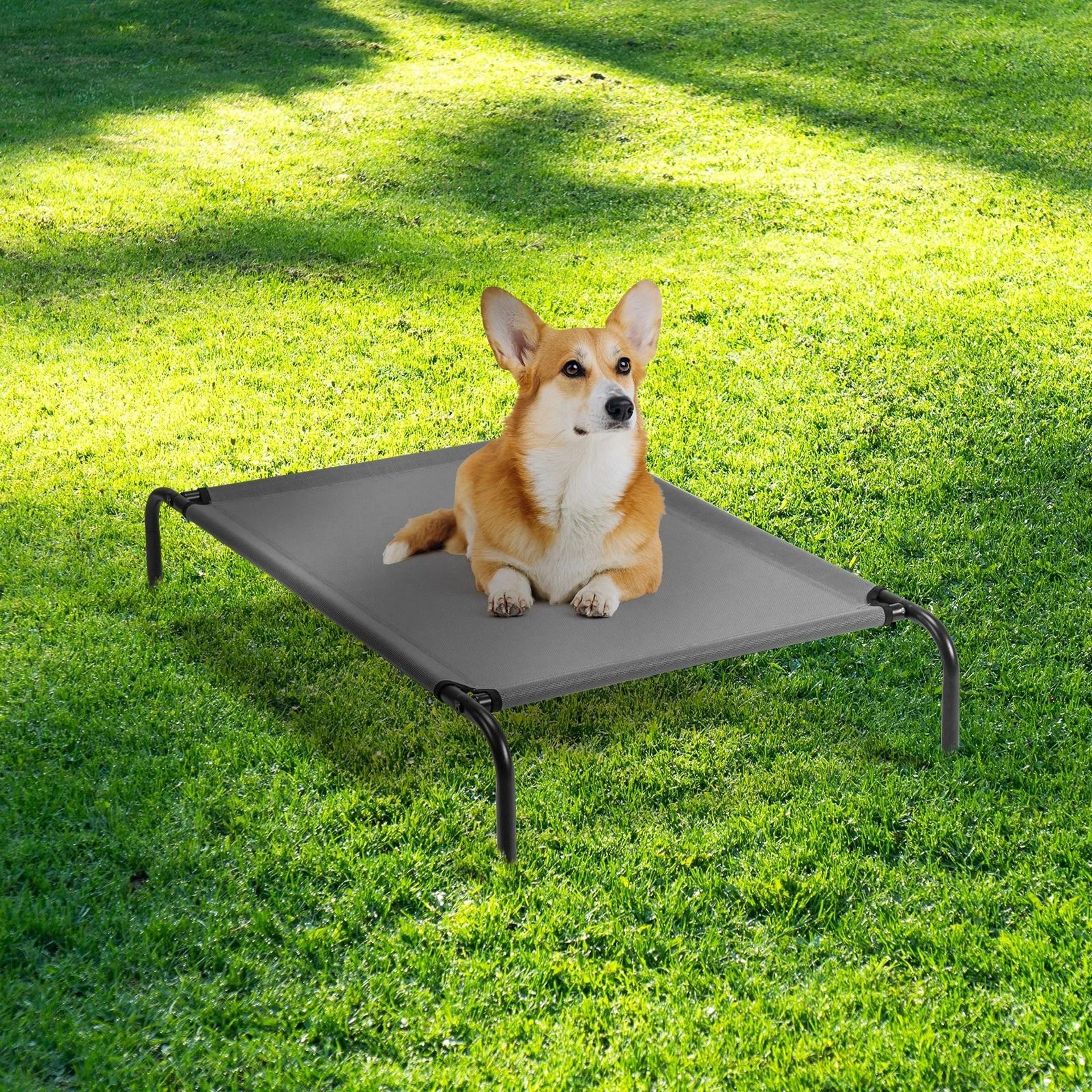 raised pet cot for indoor & outdoor use, dog bed elevated, durable steel frame, comfortable and supportive pet bed