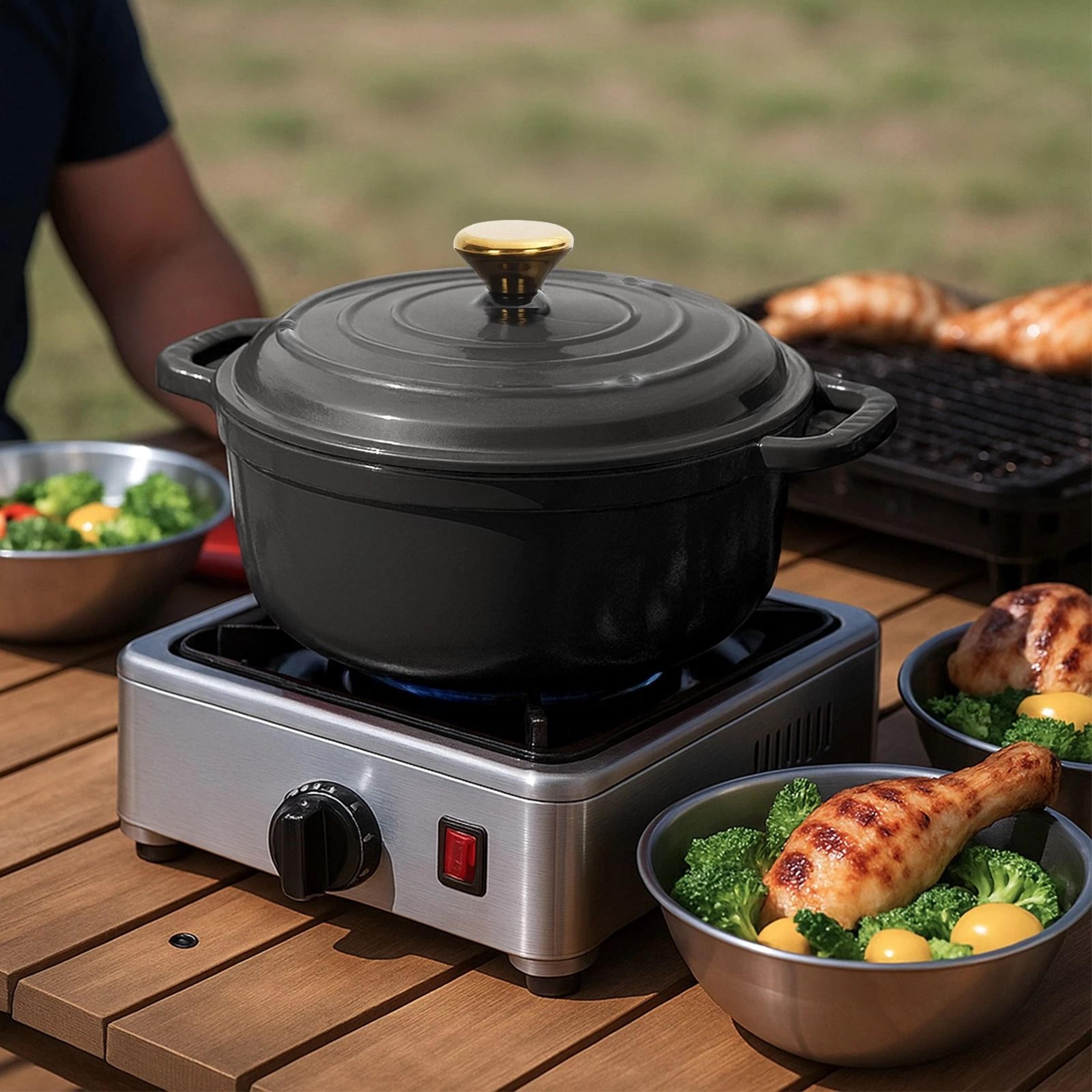 enameled cast iron dutch oven, 5qt multi-purpose, grill & induction compatible – durable, stylish cookware