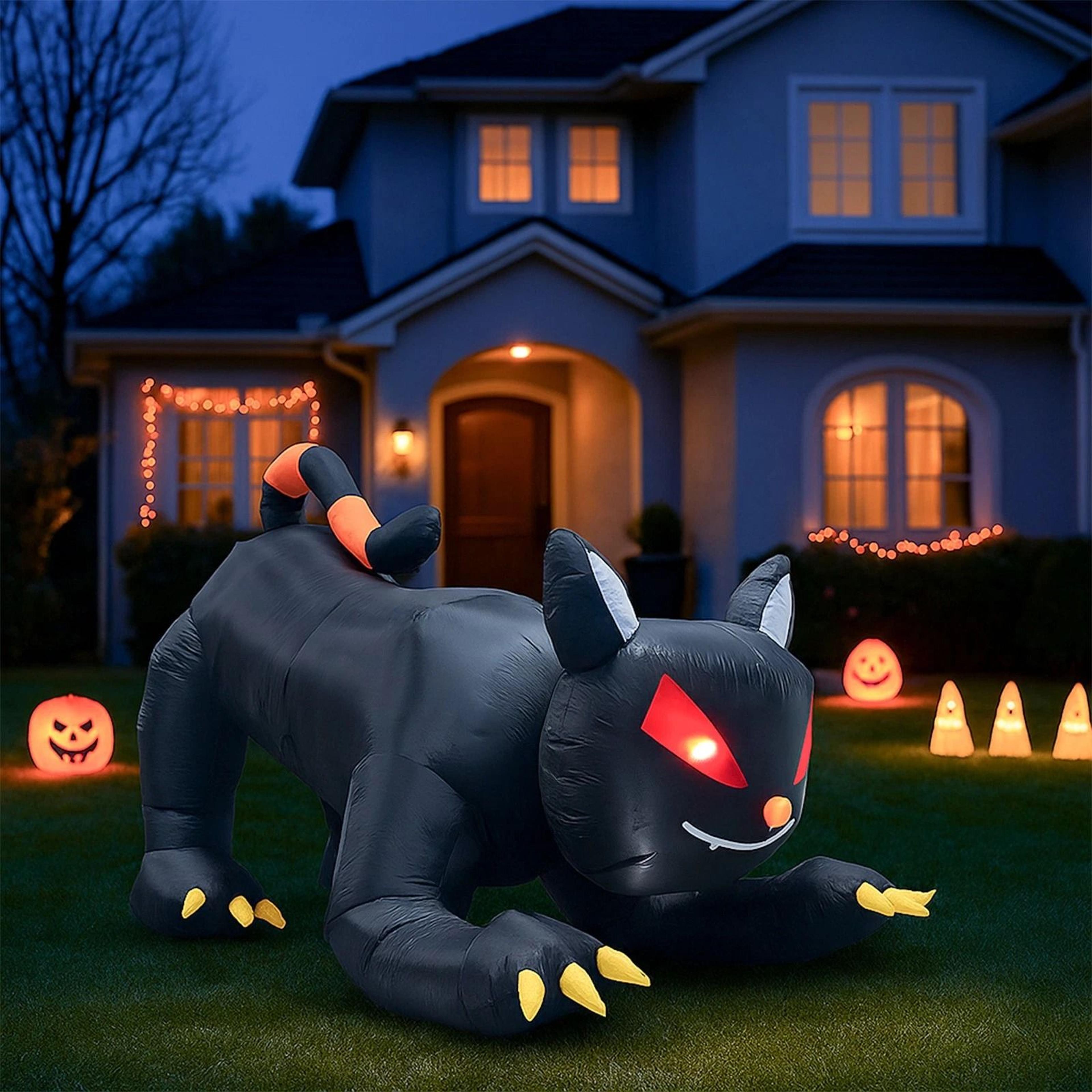 animated black cat halloween inflatable, shakable head outdoor decoration for spooky displays