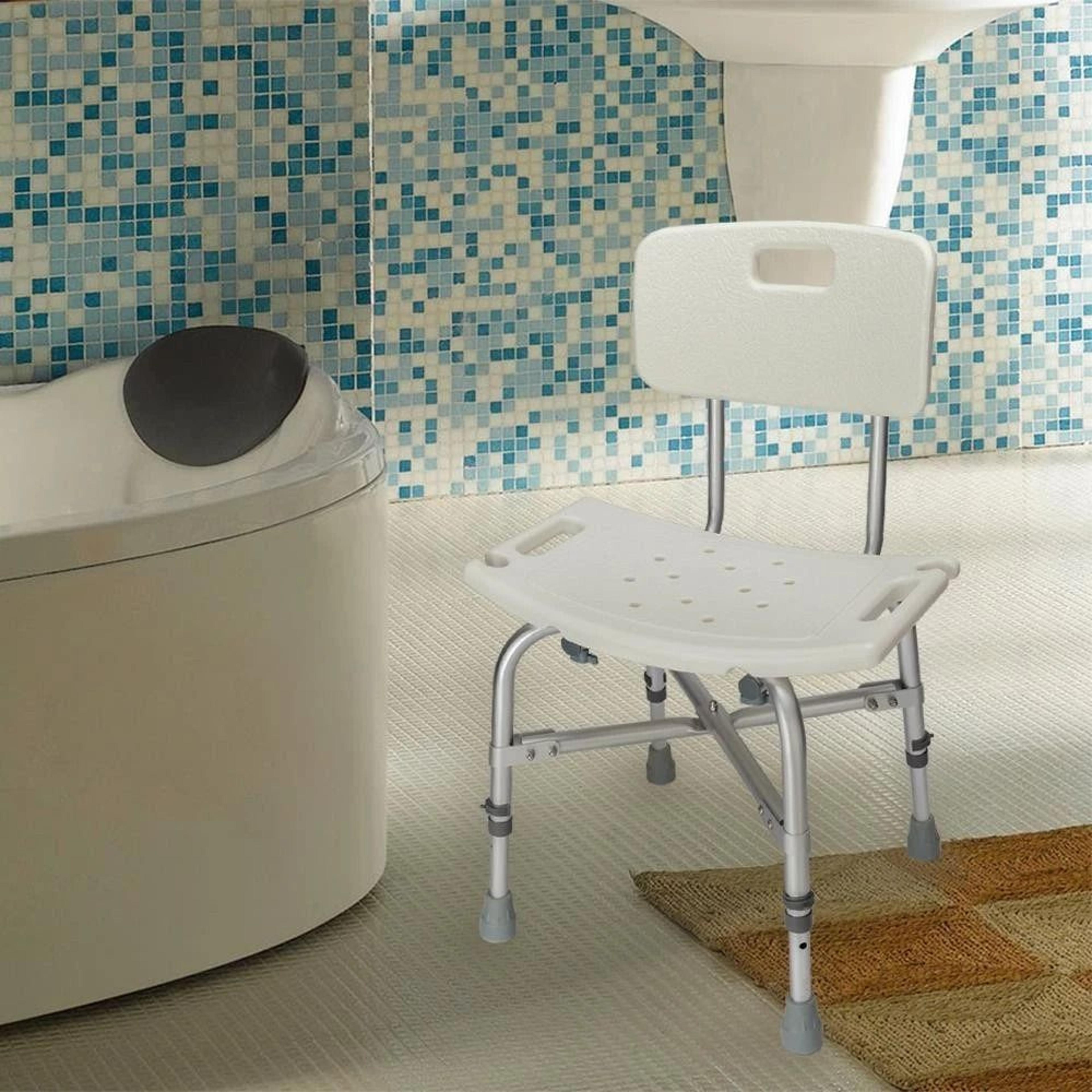 adjustable height bath shower chair, bathroom seat bench stool with backrest