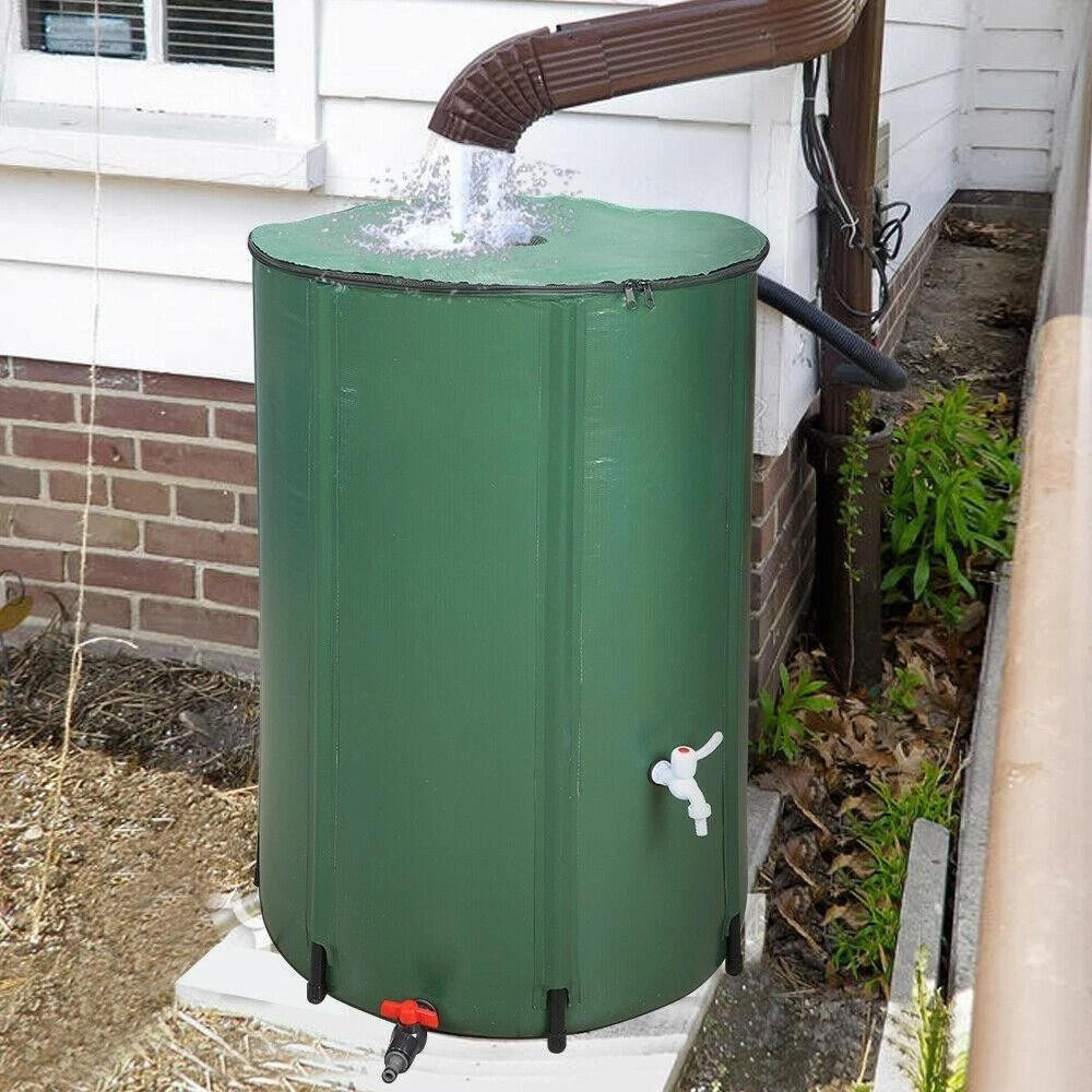 folding portable water collection, 100 gallon rain barrel, green garden collector