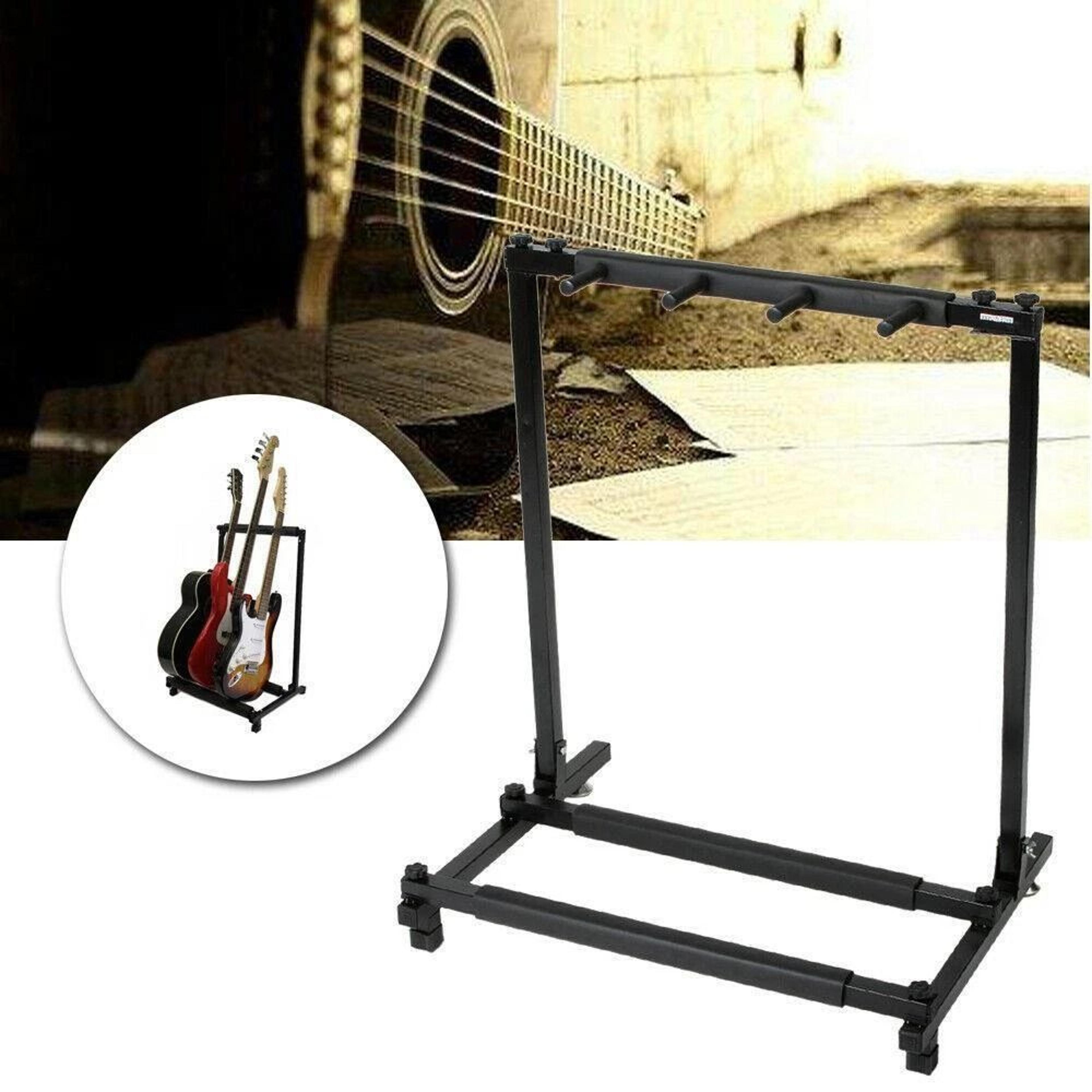 adjustable height iron 3 folding guitar stand, multiple guitar rack holder stand for storage & display