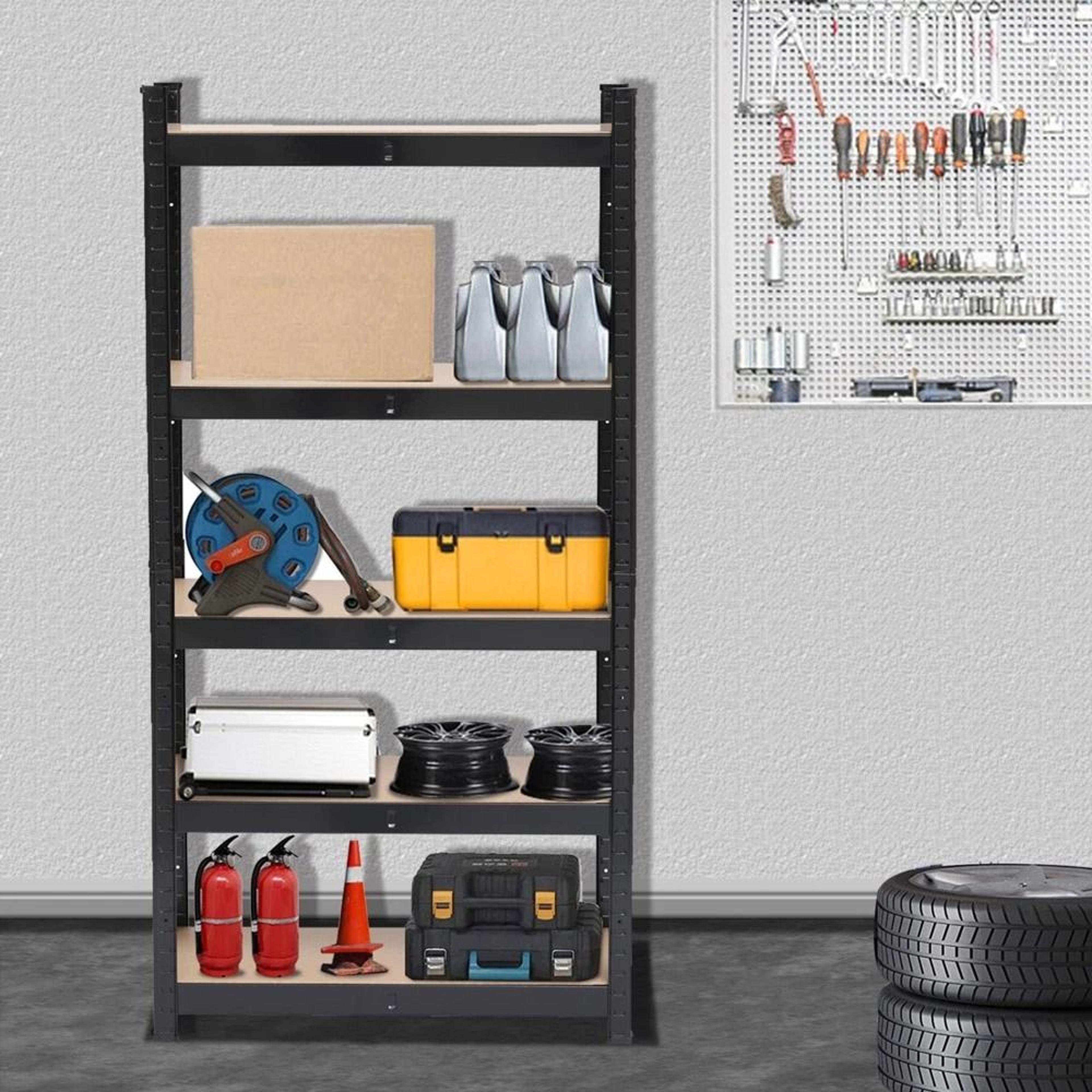 heavy duty metal rack, 5 shelf steel shelving, garage storage unit for tools and equipment