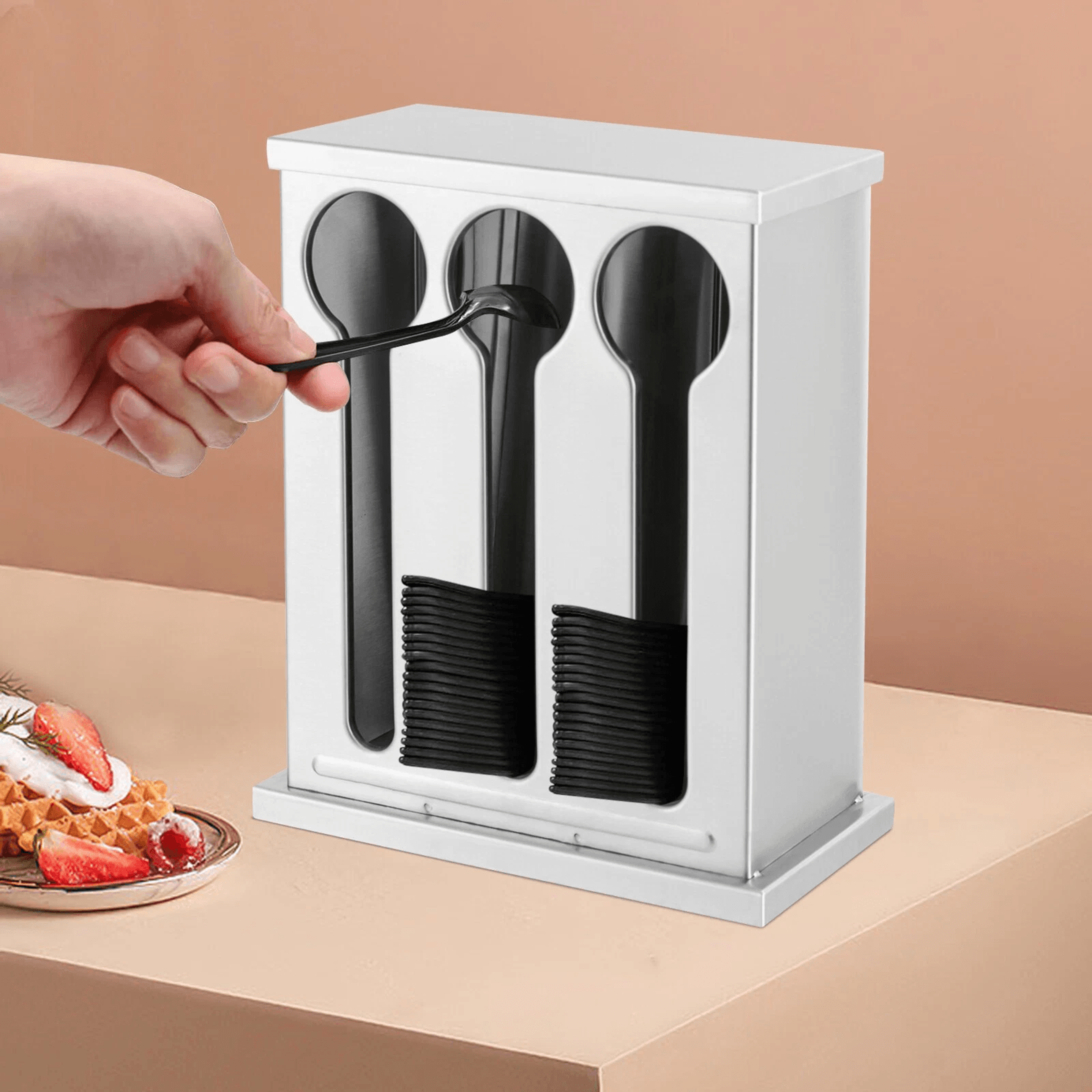 utensil dispenser for fork and spoon, stainless steel holder station