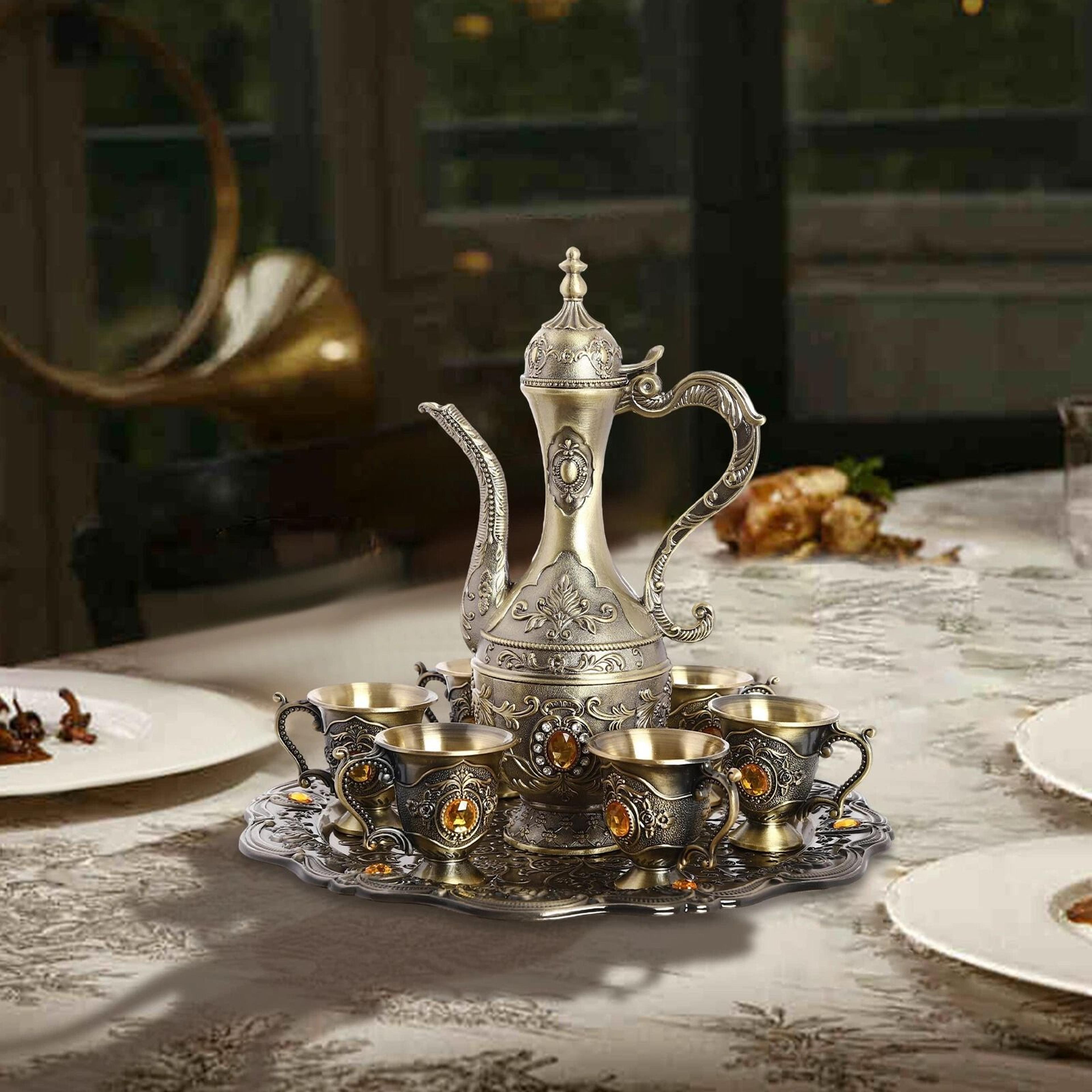 vintage tea pot set with elegant tea set