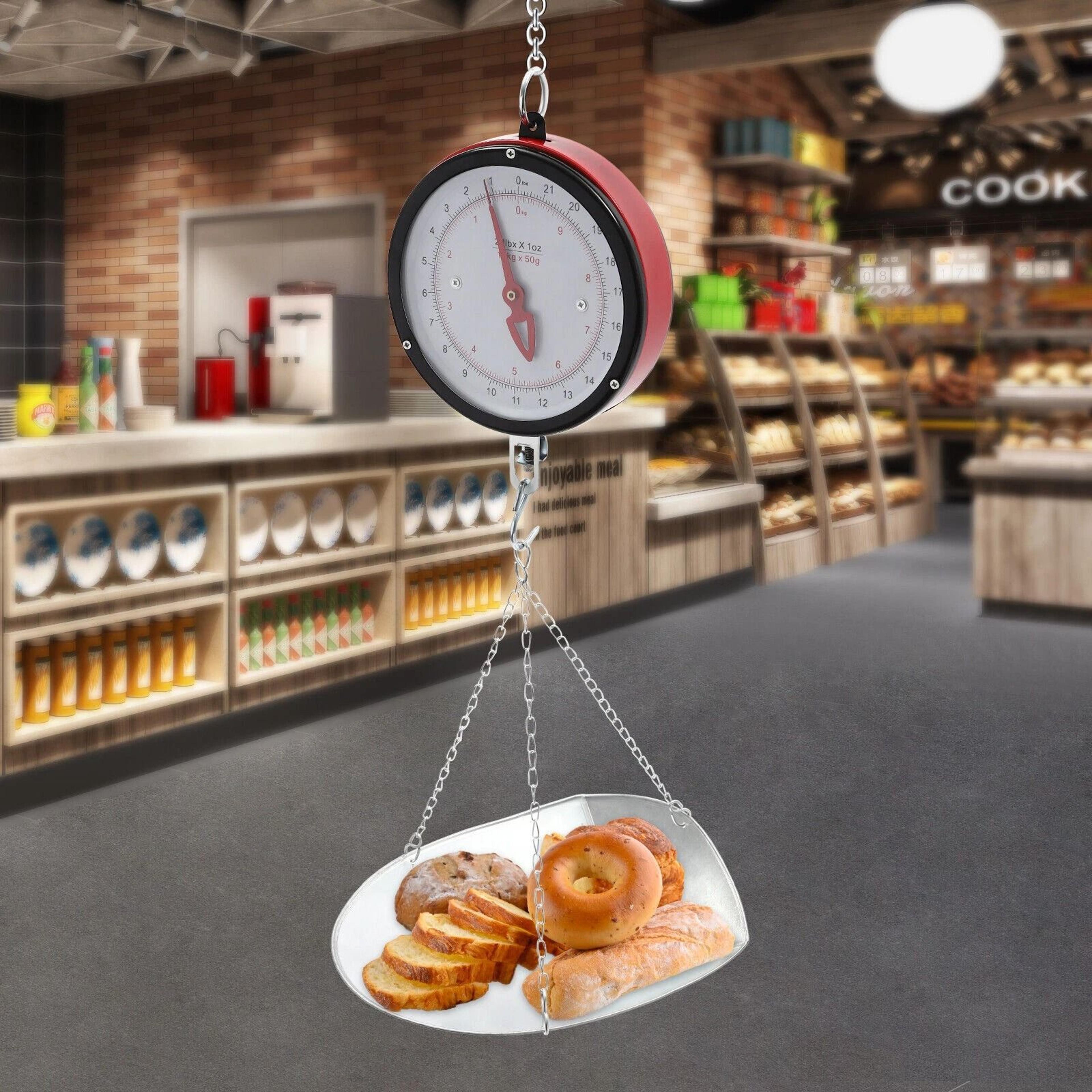 mechanical hanging scale for kitchen, double-sided dial with scoop/chain