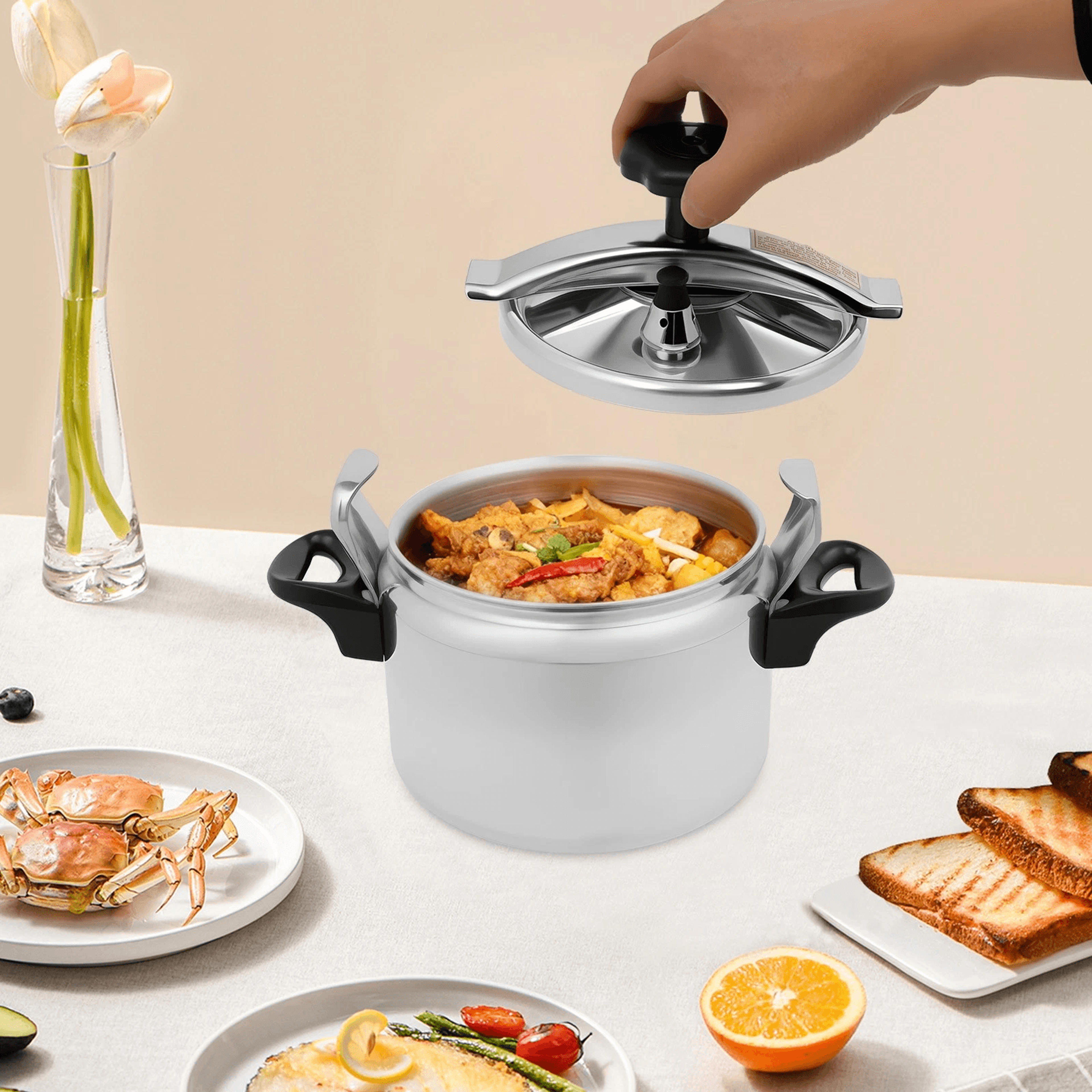 tabletop stove top pressure cooker pot with aluminum alloy designs