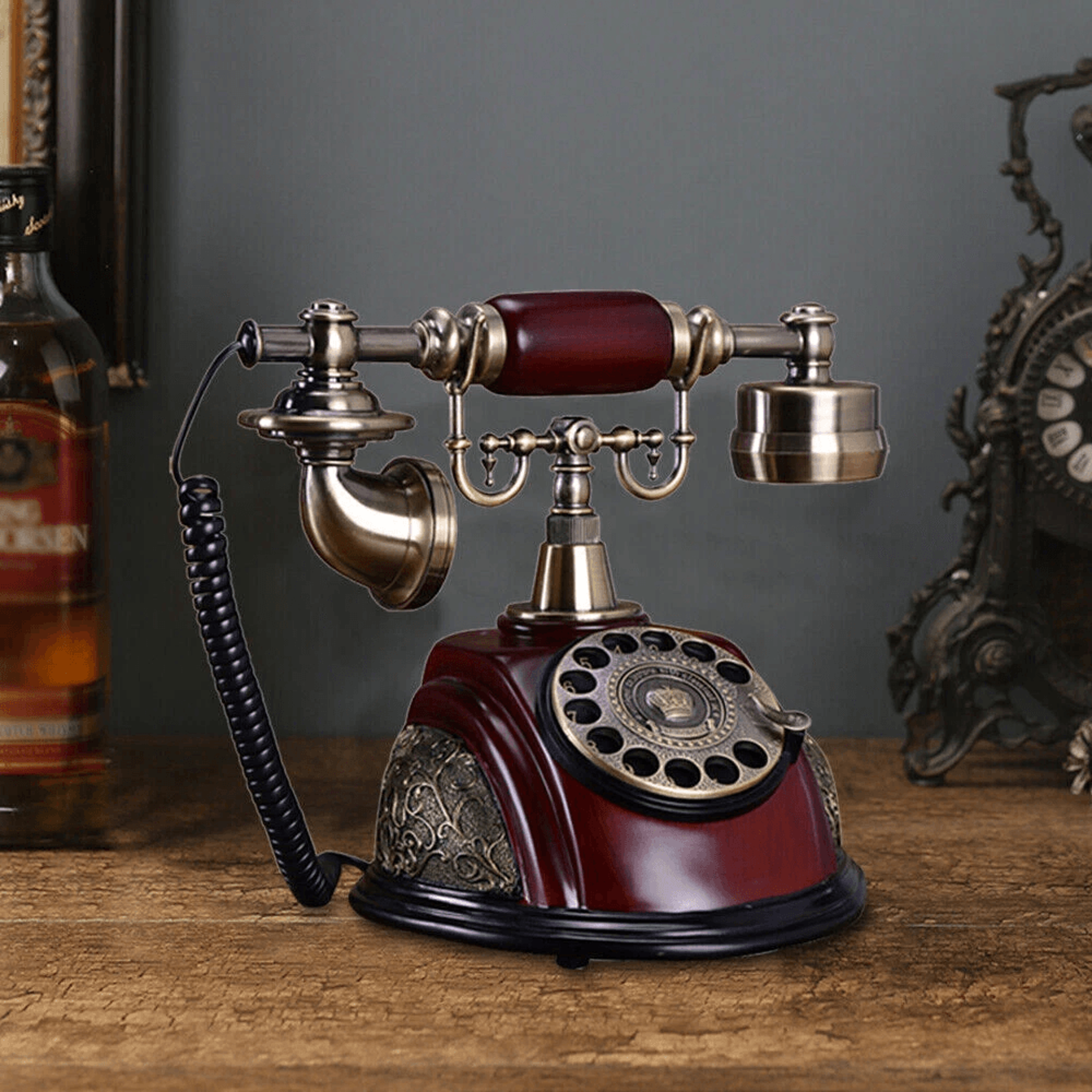 retro old fashion telephone, vintage rotary dial phone, working classic telephone