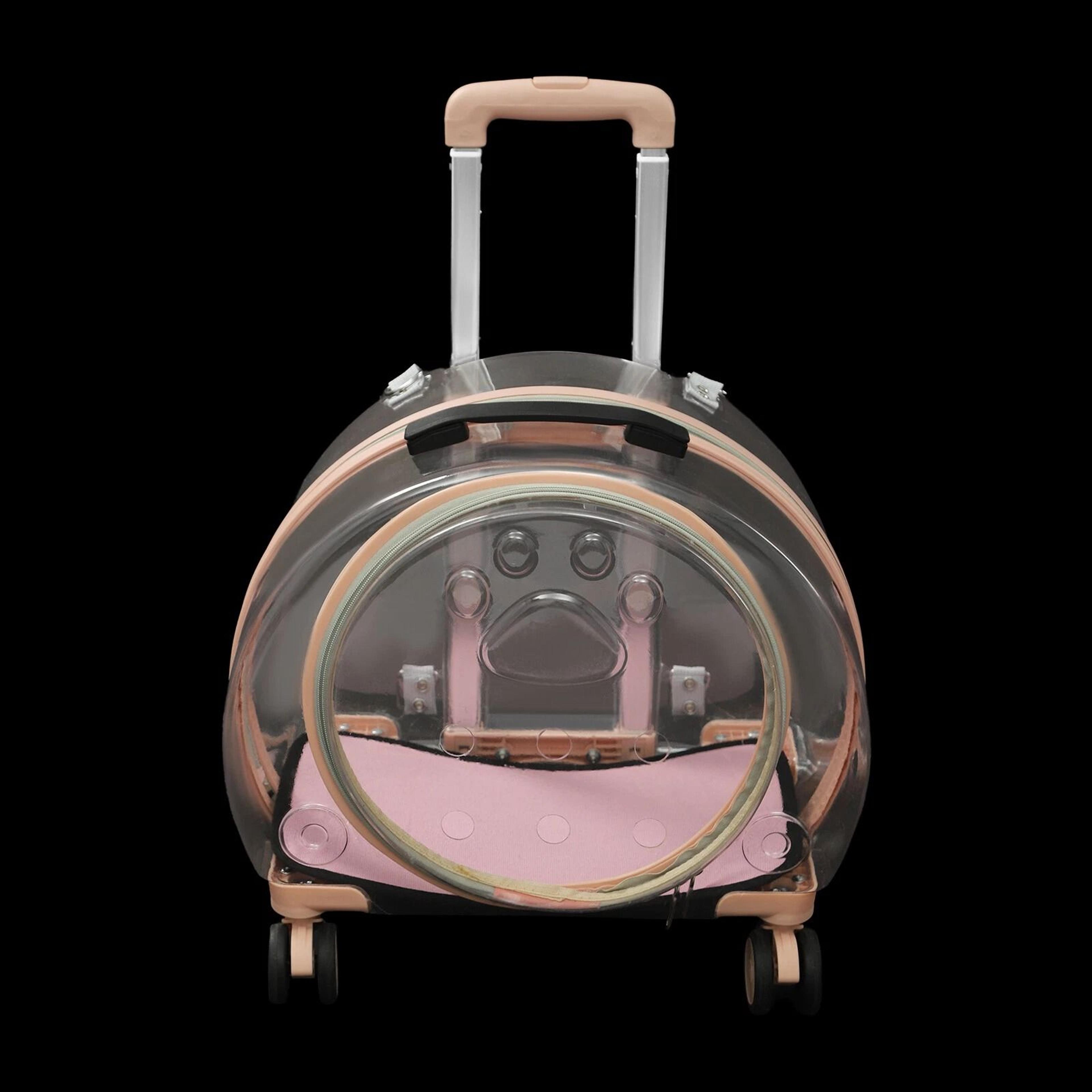 rolling wheels pet carrier, transparent & fully breathable for traveling