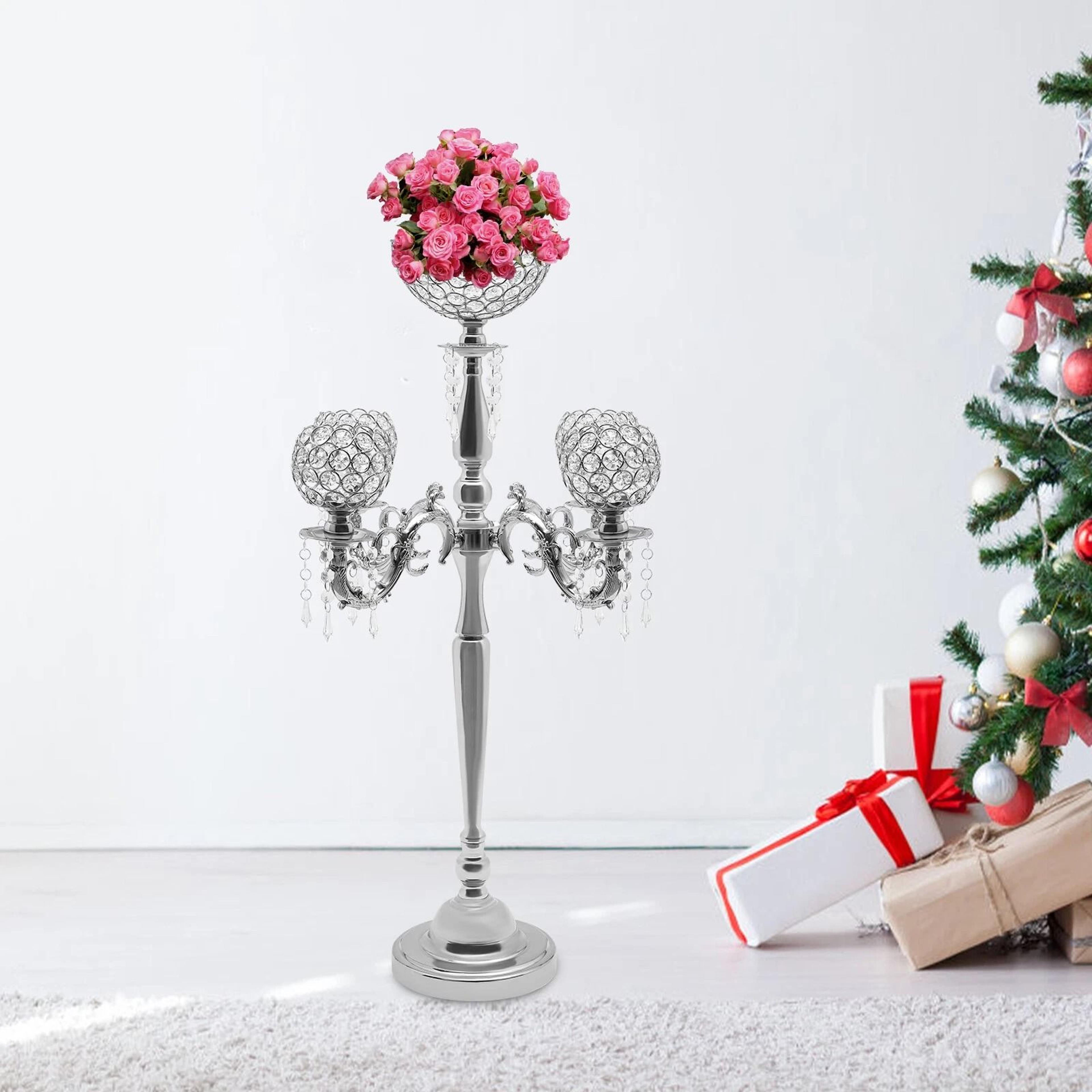 elegant glass crystal centerpiece 5 arm table candelabra votive candle stick holder