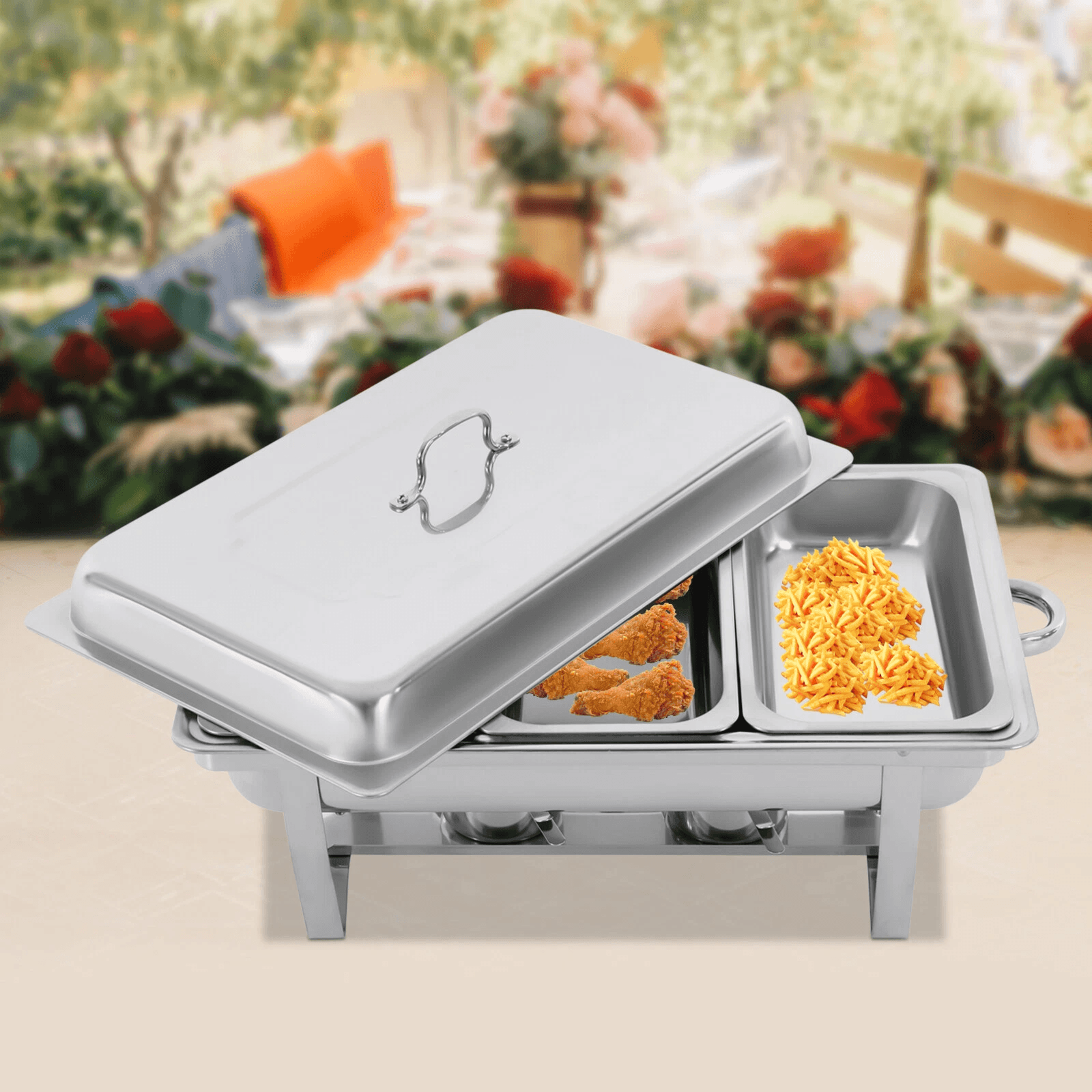 stainless steel buffet set – 3 pan food warmer with lid, ideal for catering events