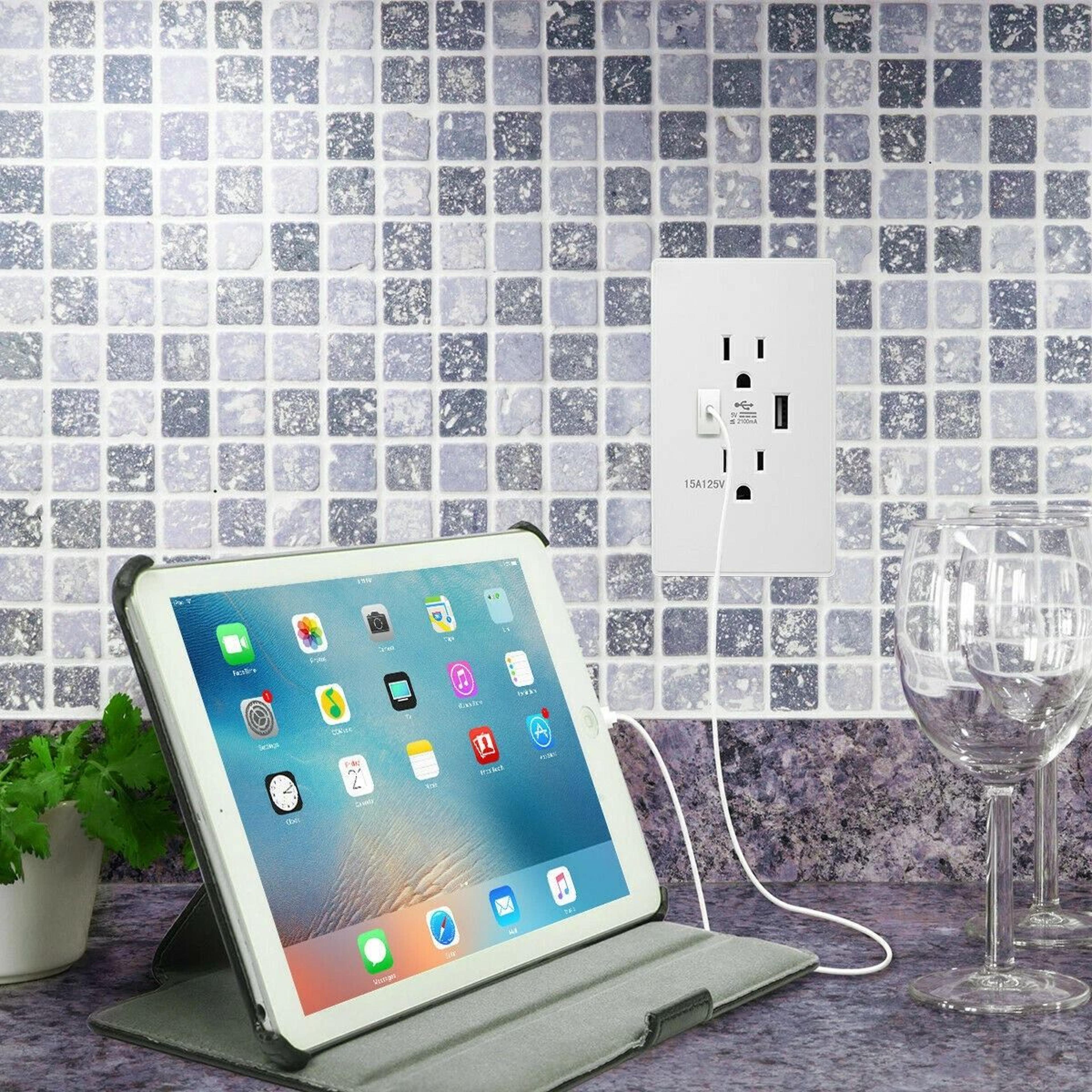 usb charging dual wall outlet plate panel with ac power receptacle