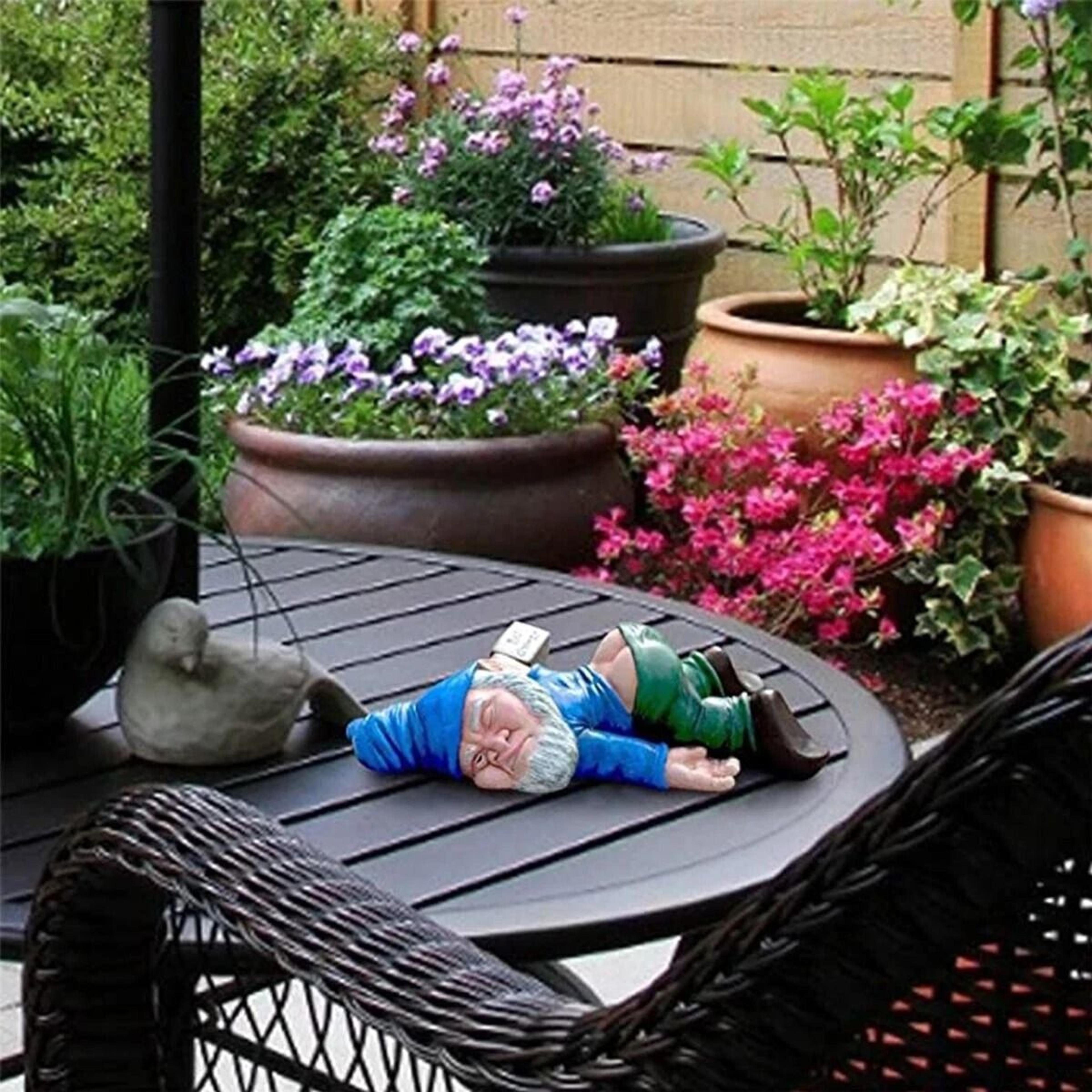 decoration drunken ornament, drunk dwarf garden gnome, patio lawn decor