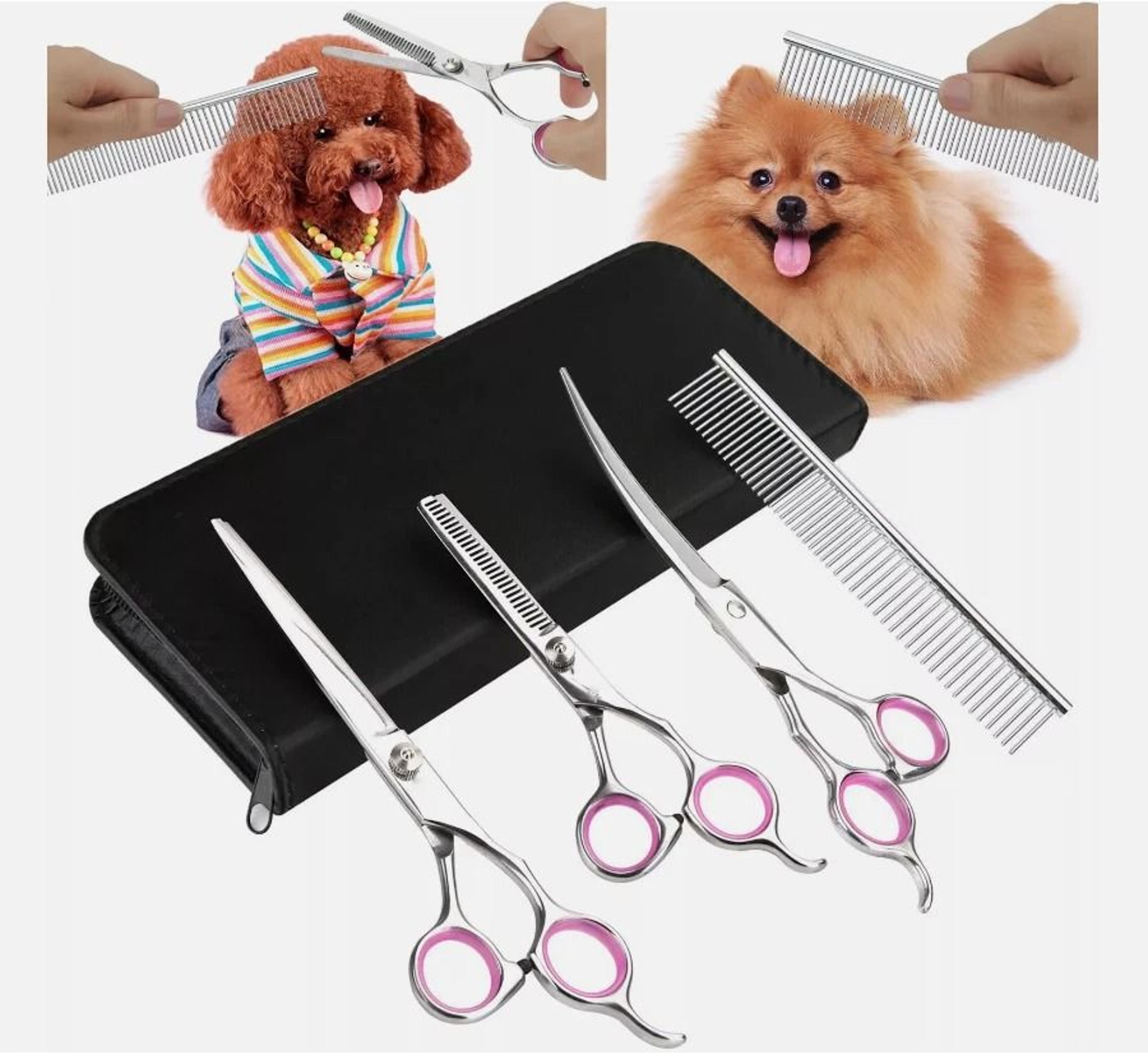 professional pet dog grooming scissors set, straight curved thinning shear kit for dogs
