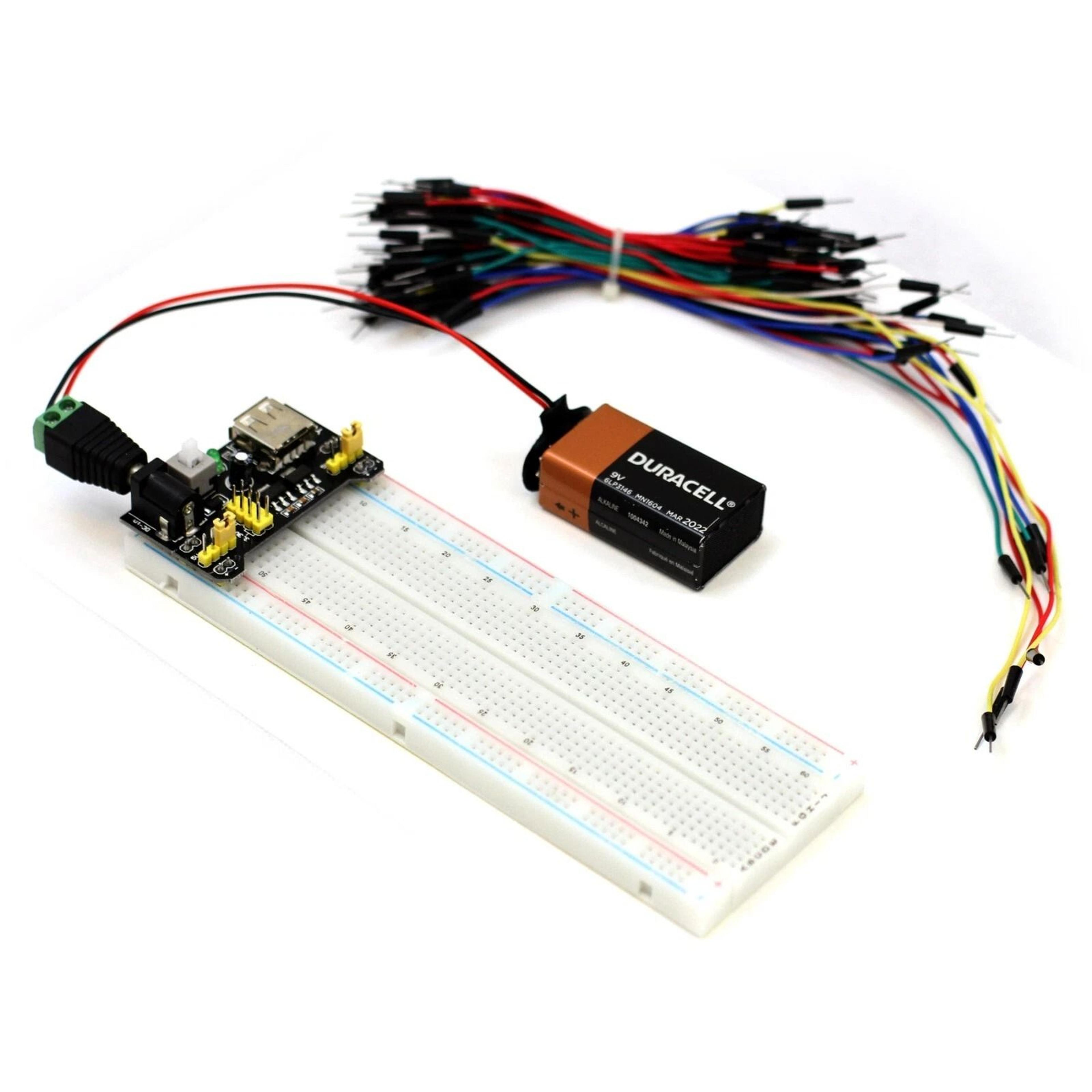 breadboard 830 point with jumper cables & mb power supply for electronics projects