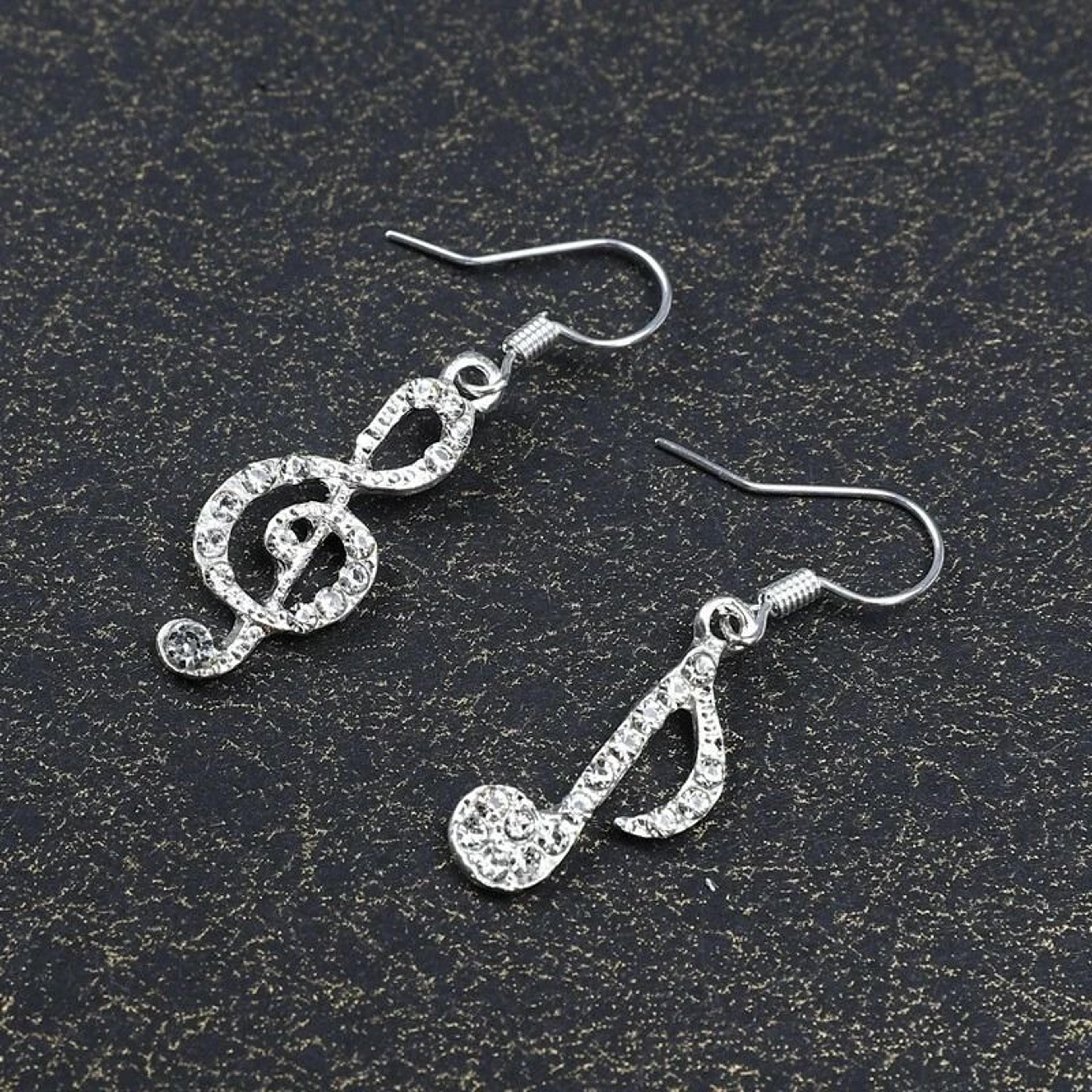 asymmetric women bling crystal tassel earrings, treble bass clef stud, elegant music jewelry