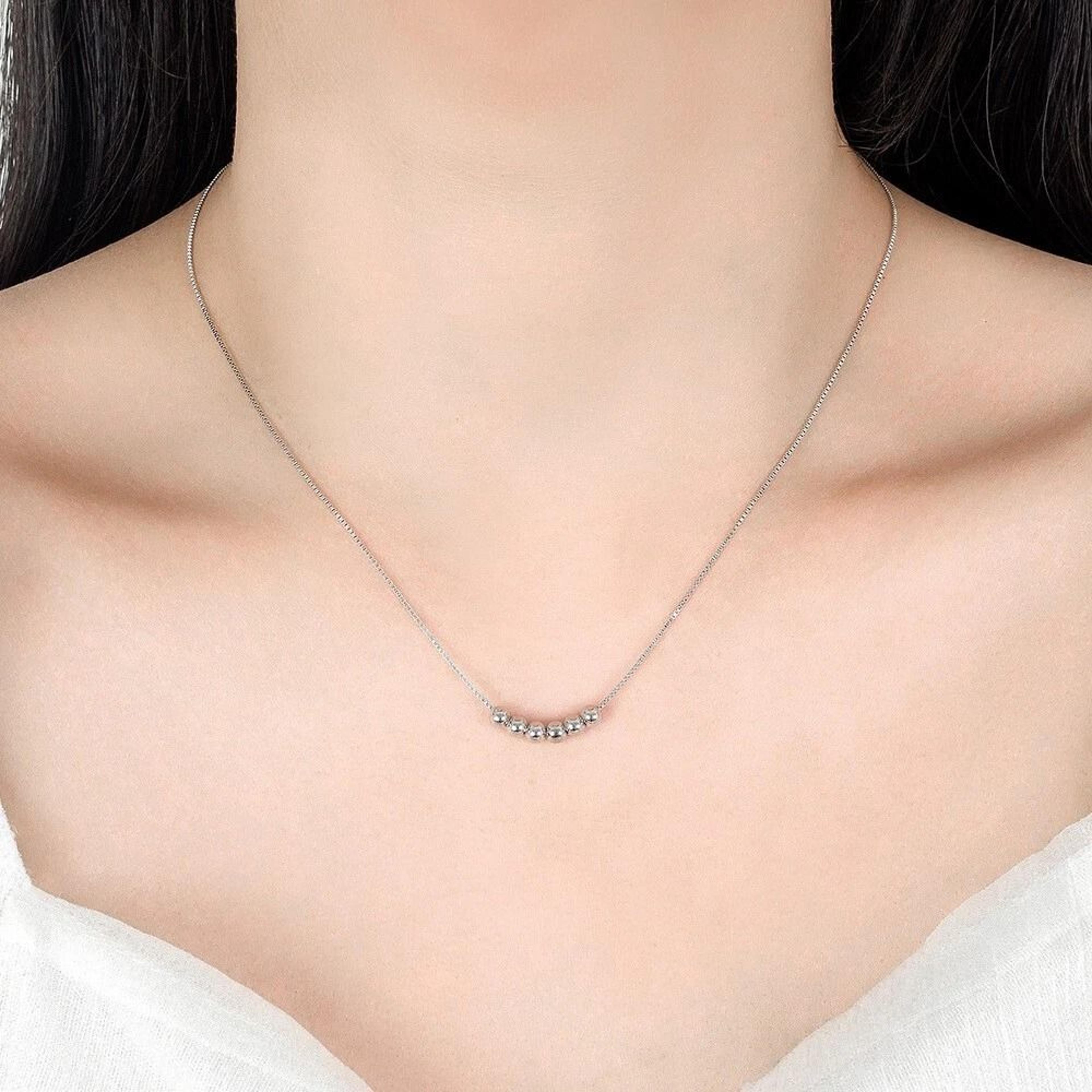 sterling silver necklace, simple round small ball retro fashion for women