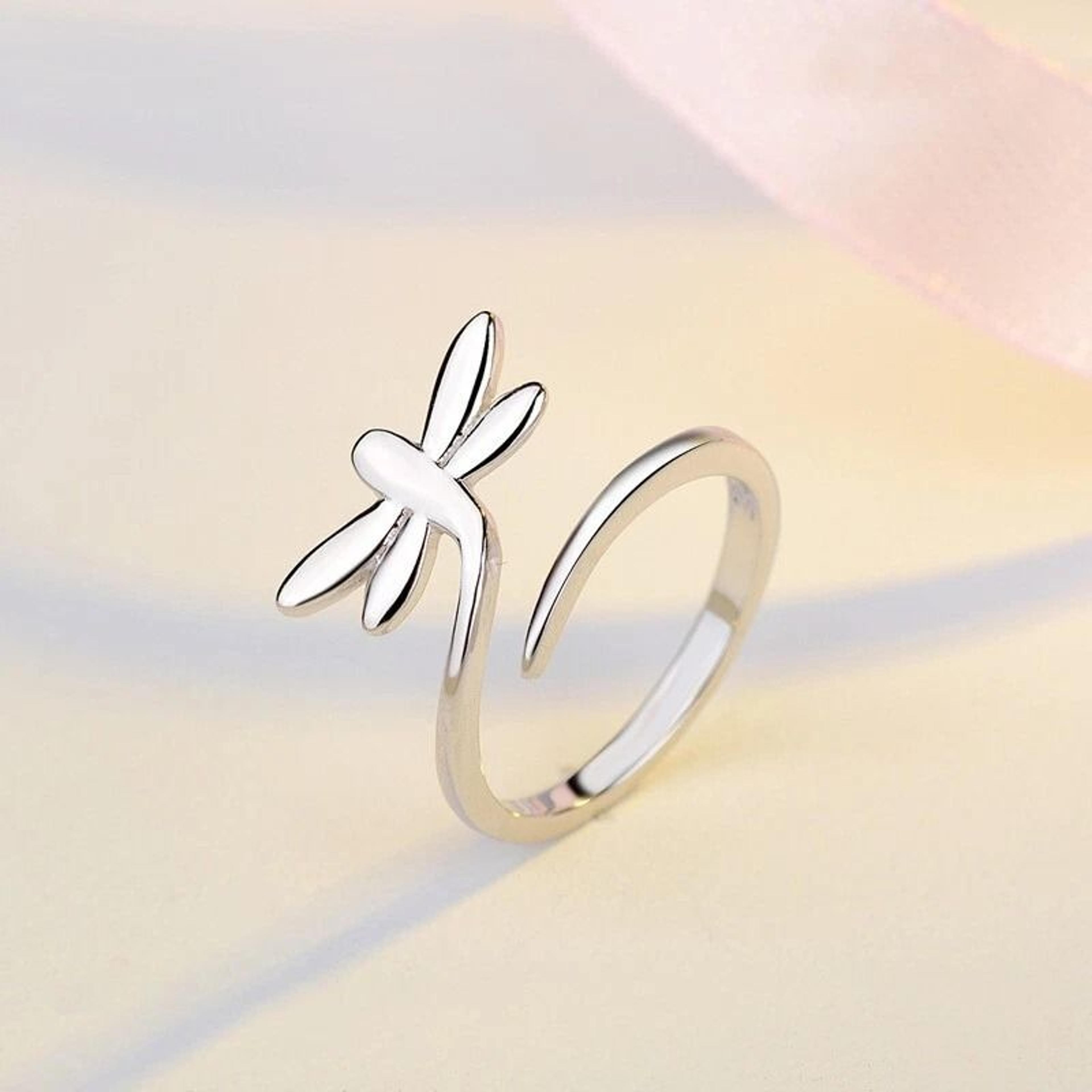 elegant sterling silver ring for women, 3d dragonfly creative style, fashion jewelry