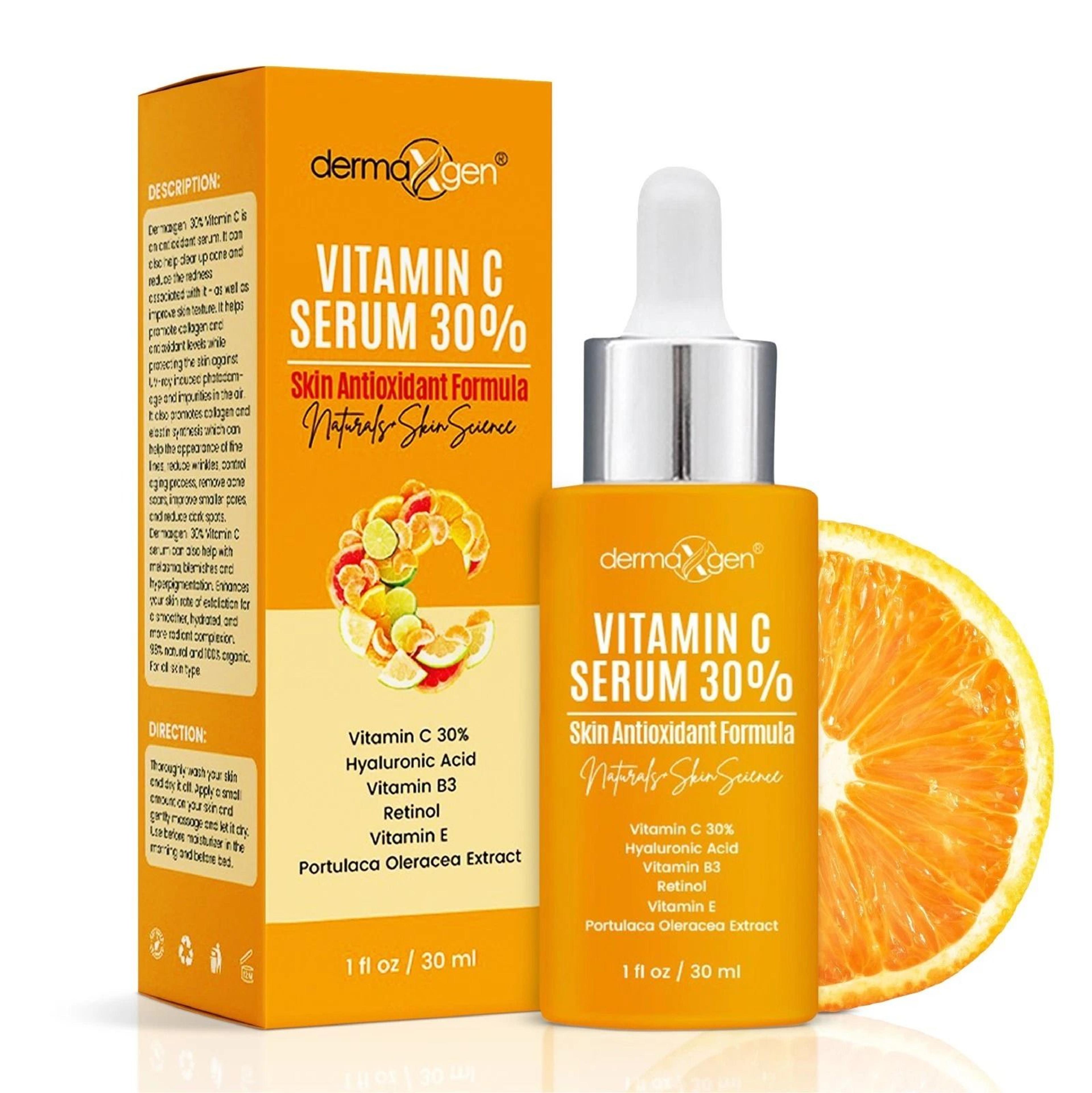 dermaxgen vitamin c serum with hyaluronic acid & vitamins b3 + e anti-aging facial treatment