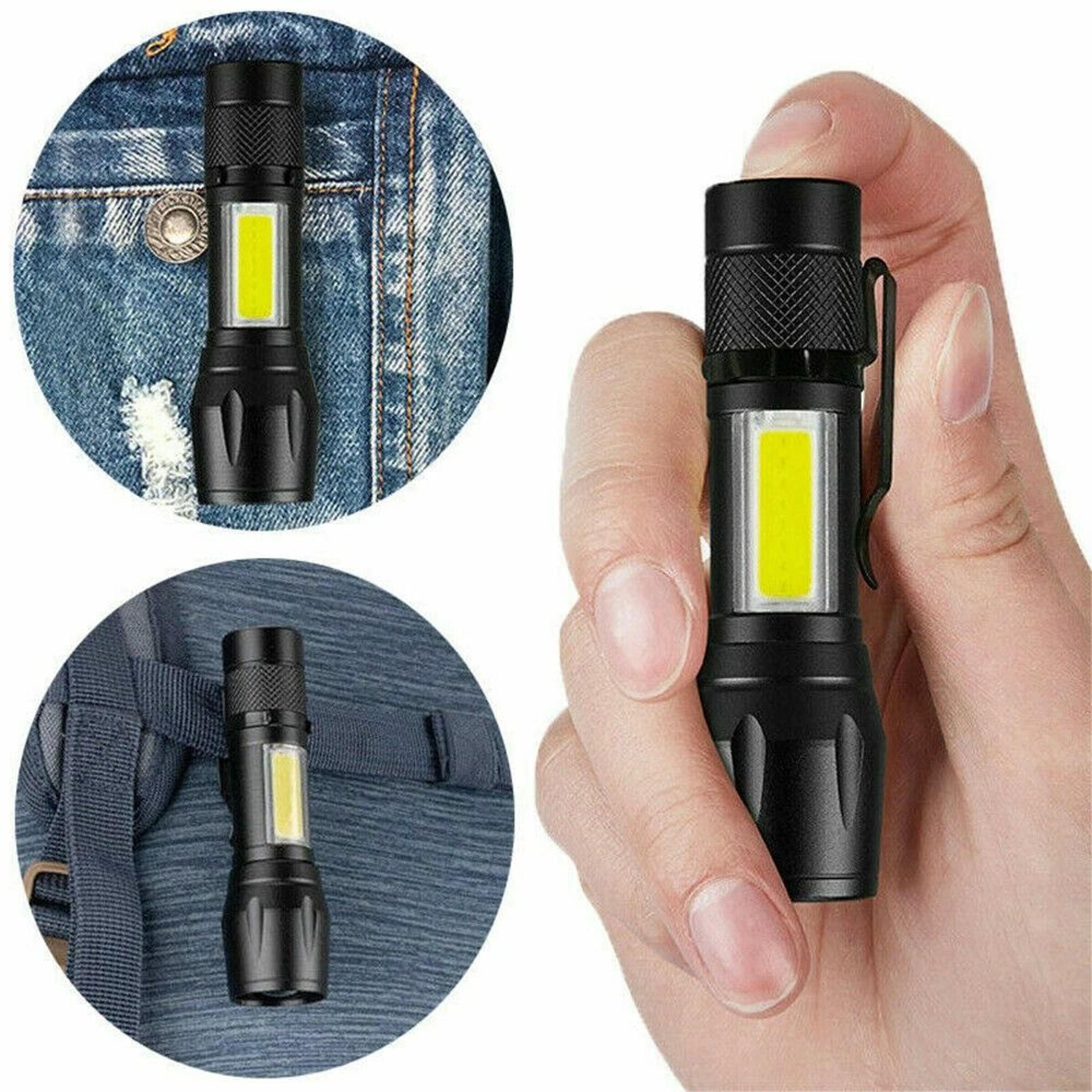 mini cob led flashlight tactical light usb rechargeable, super bright torch, waterproof, adjustable focus