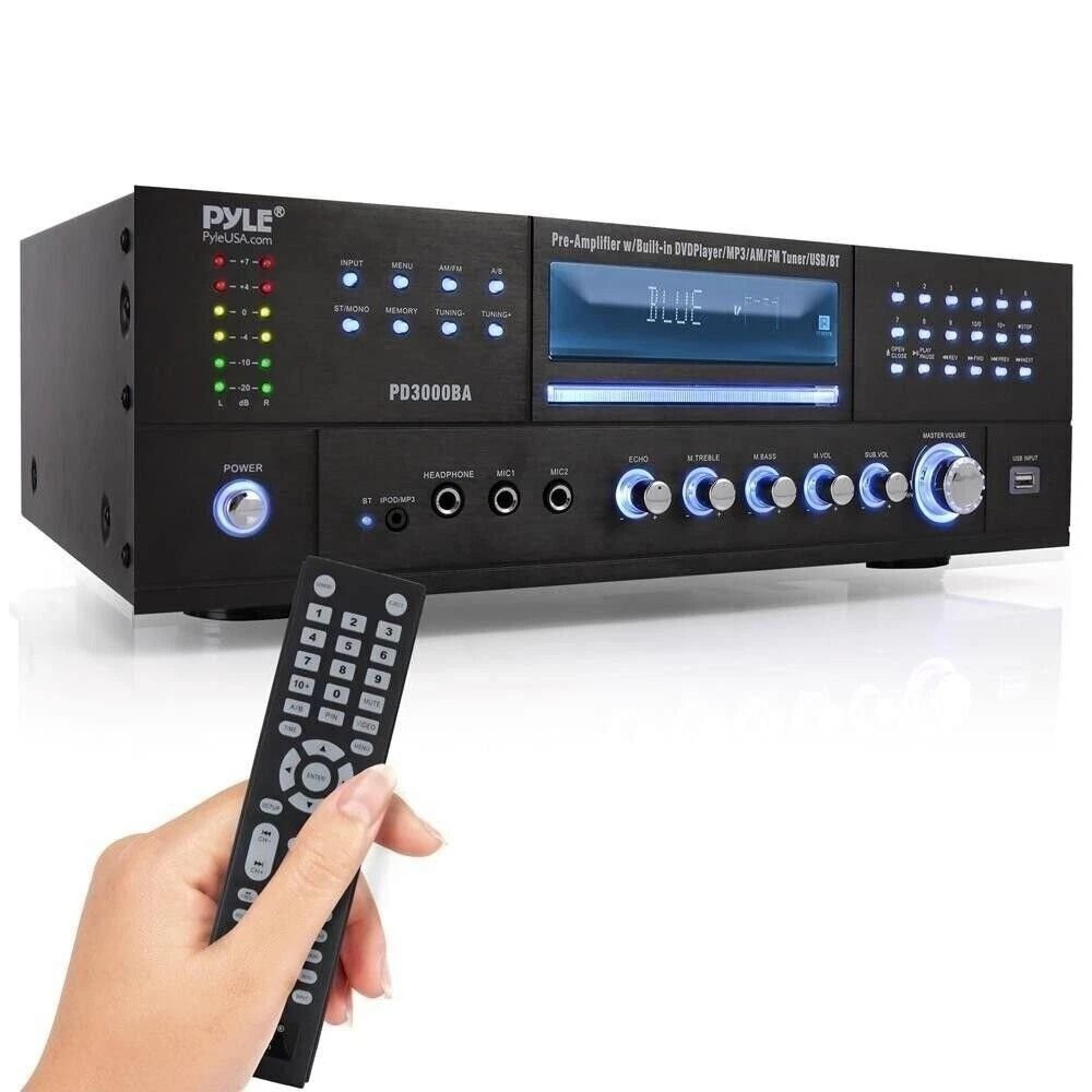 pyle bluetooth channel stereo receiver with cd, dvd, usb/sd, am/fm high power amplifier for home audio systems