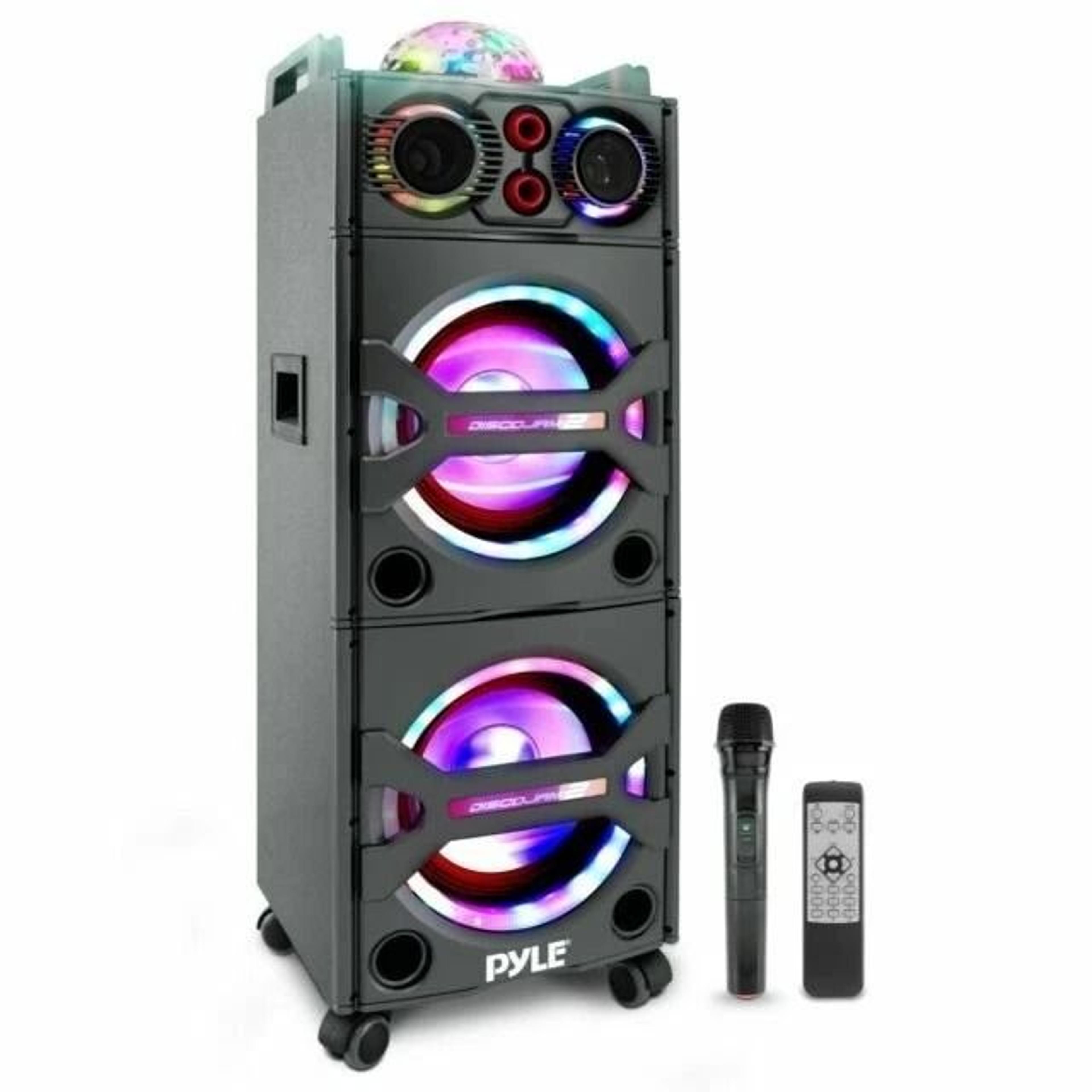 pyle bluetooth pa speaker with mic portable mp3/usb/sd/fm karaoke system for parties