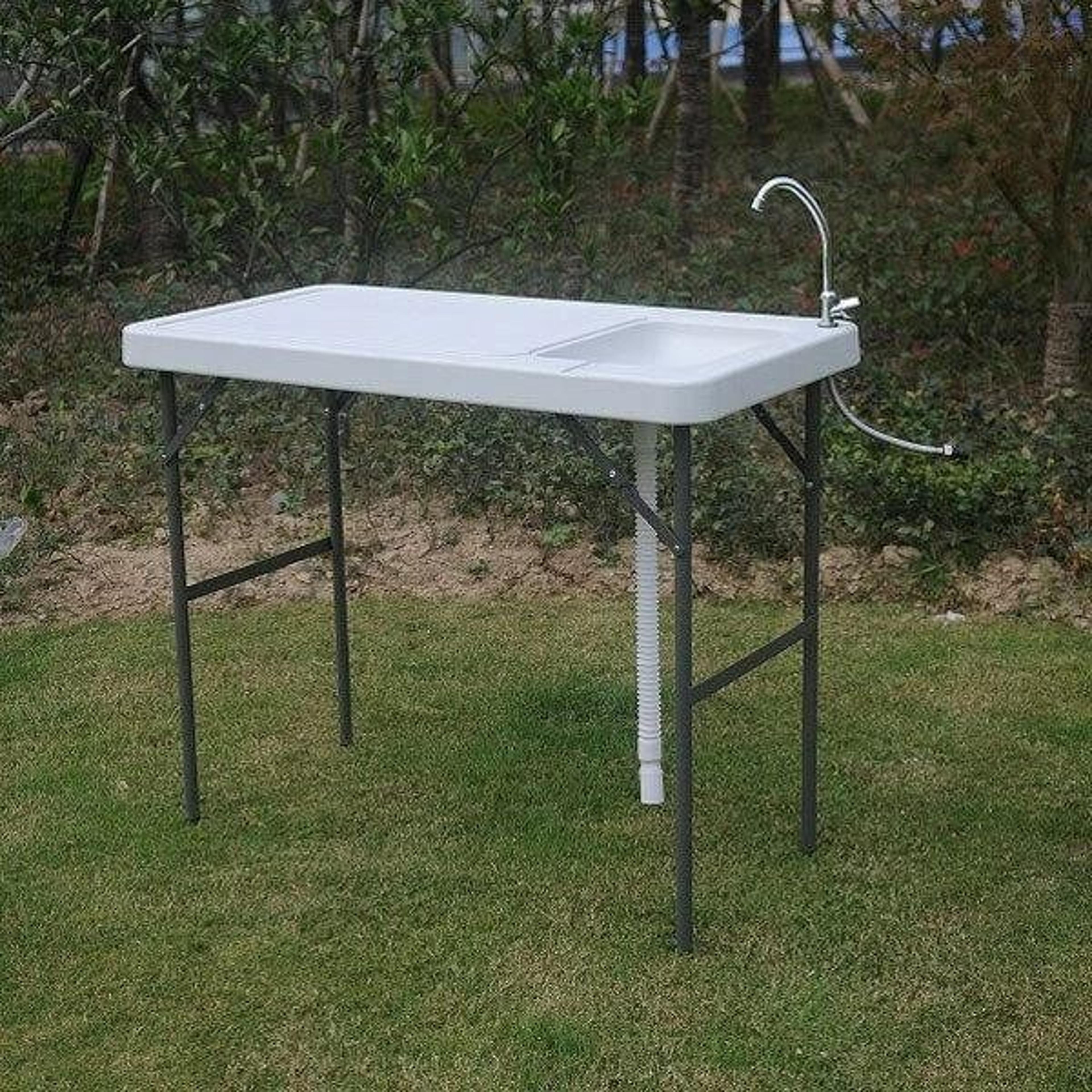 portable fish cutting table with sink faucet for camping & outdoor use