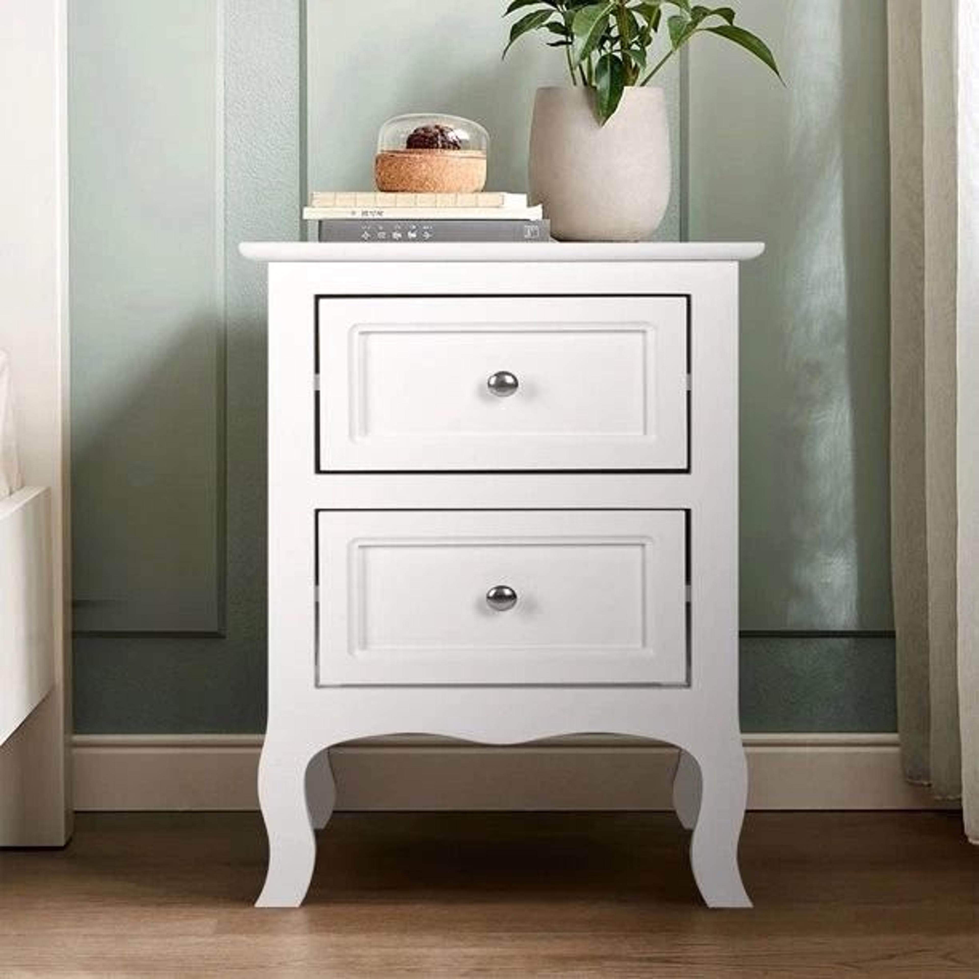 2 layer white bedside table with storage drawer & organizer for bedroom