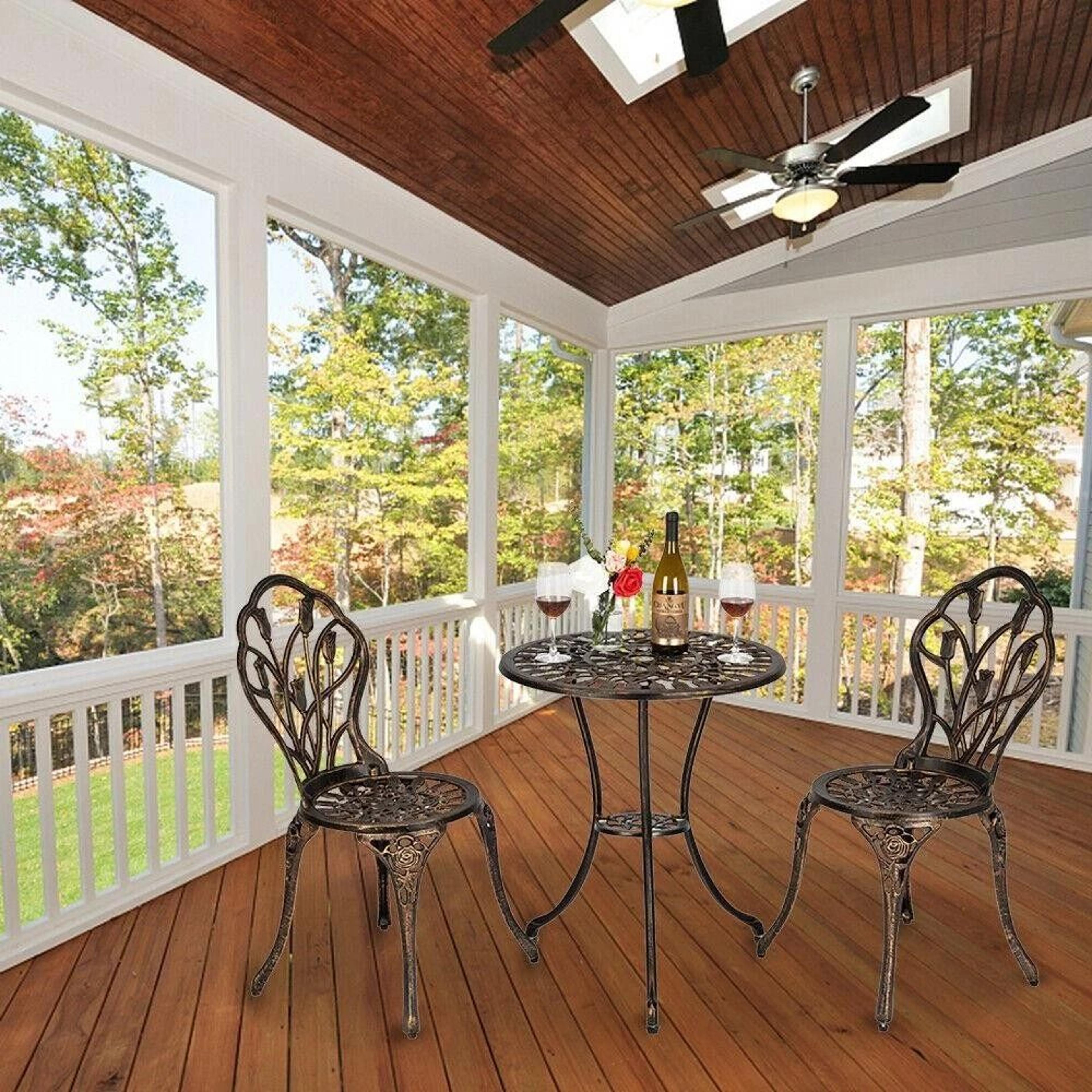 patio bistro dining set bronze iron outdoor furniture with table & chairs
