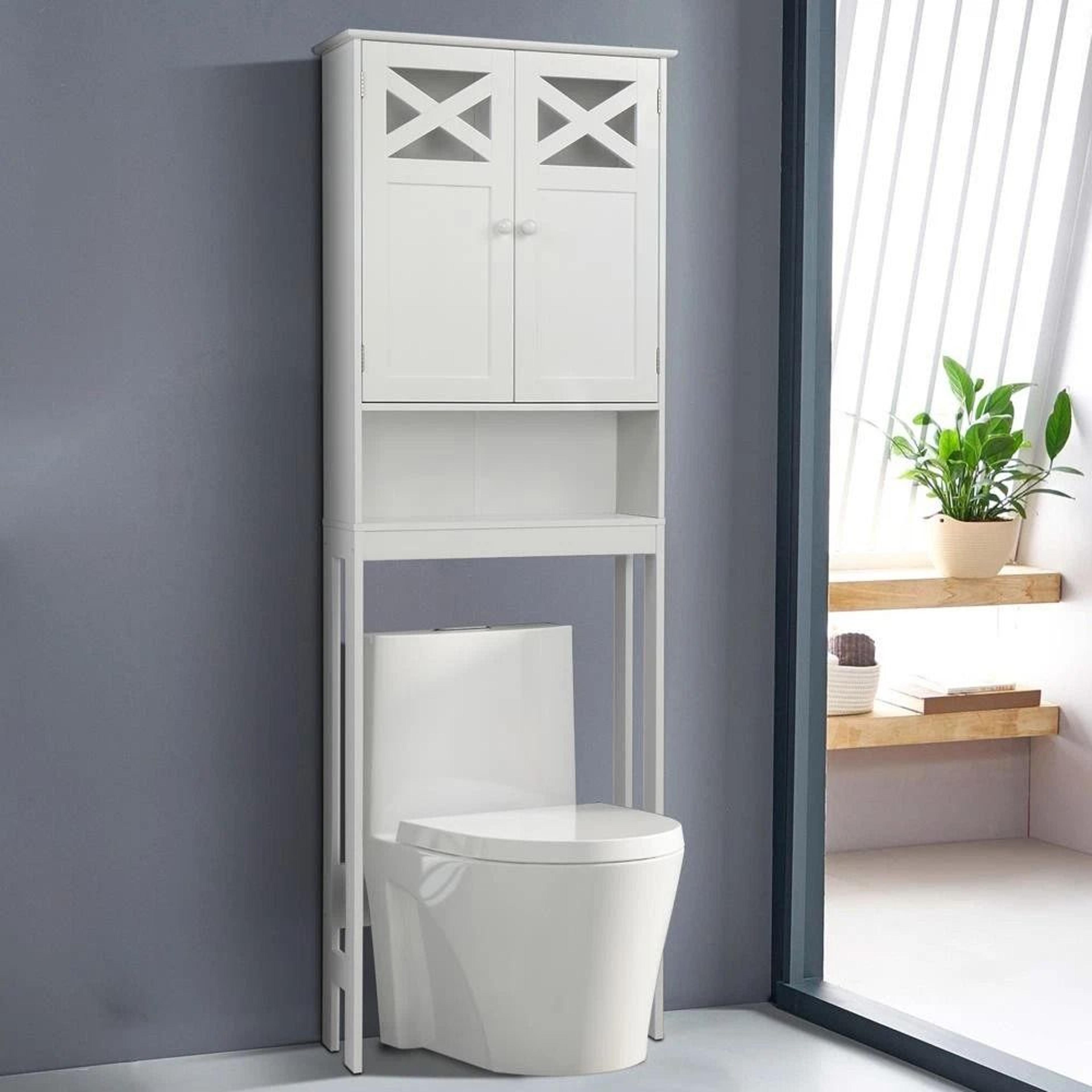 over the toilet space saver cabinet with tower rack shelf white bathroom storage