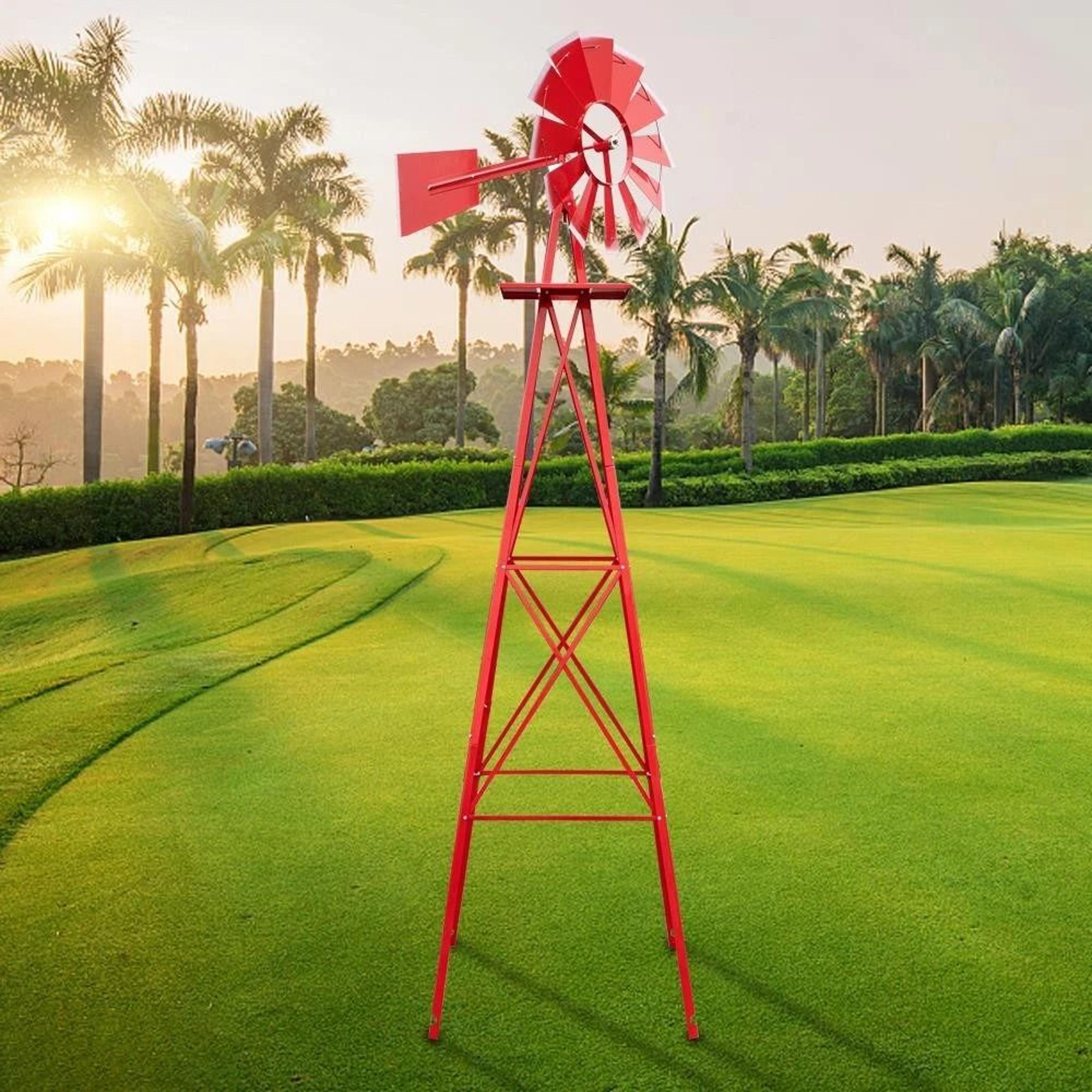 patio metal windmill red garden yard decoration for outdoor spaces