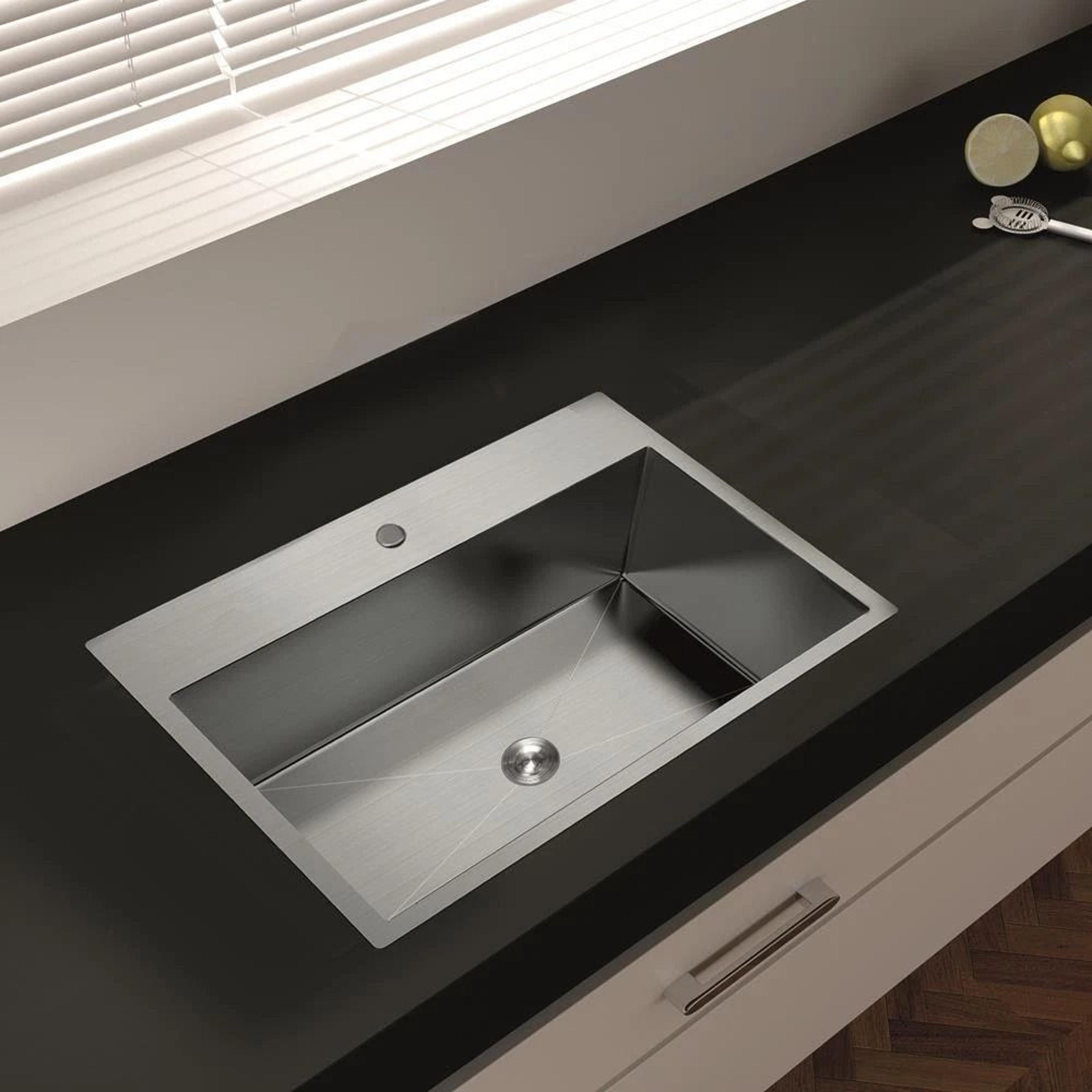 stainless steel sink with bottom grid top mount kitchen sink