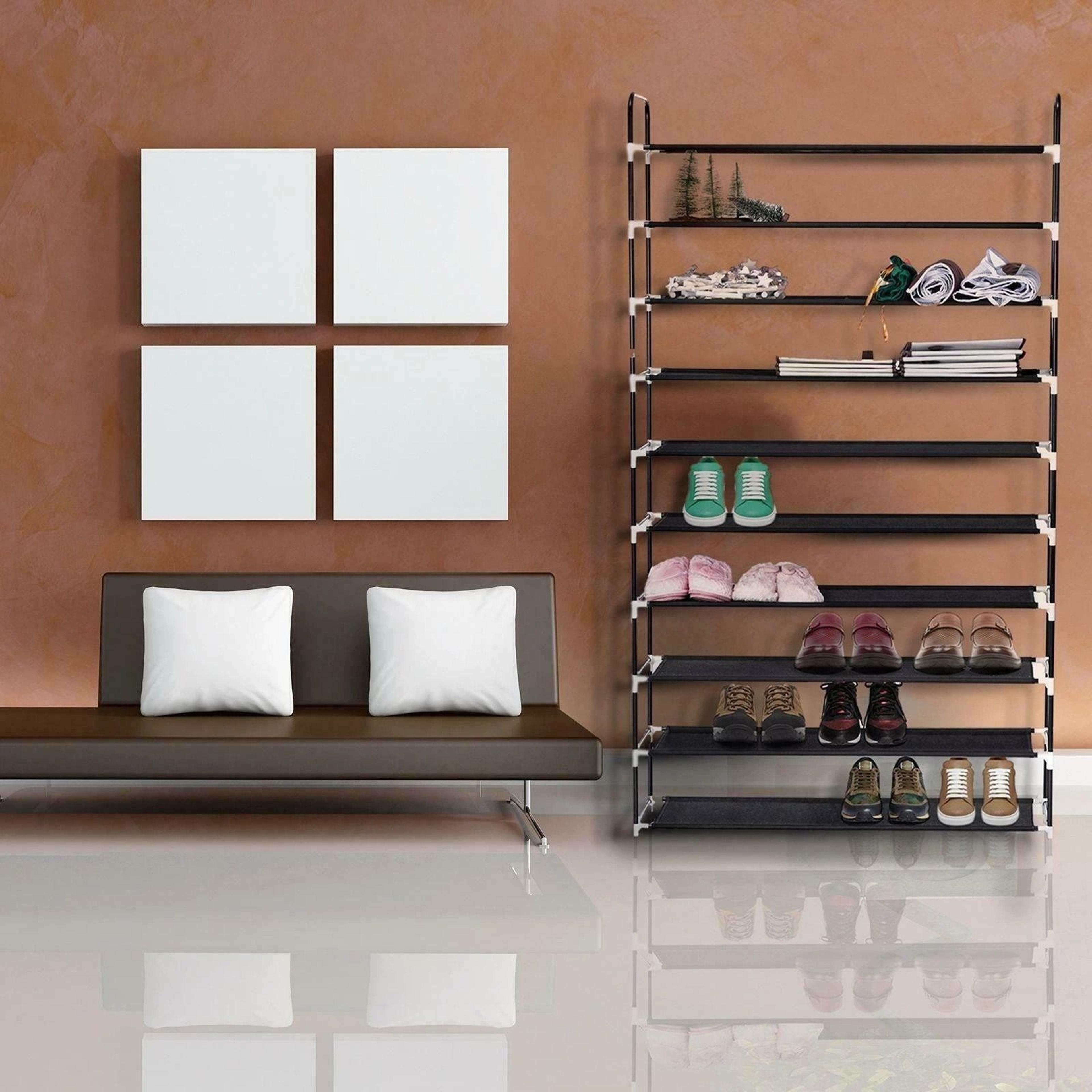 portable 10 tier non-woven fabric shoe rack organizer space-saving storage solution for shoes