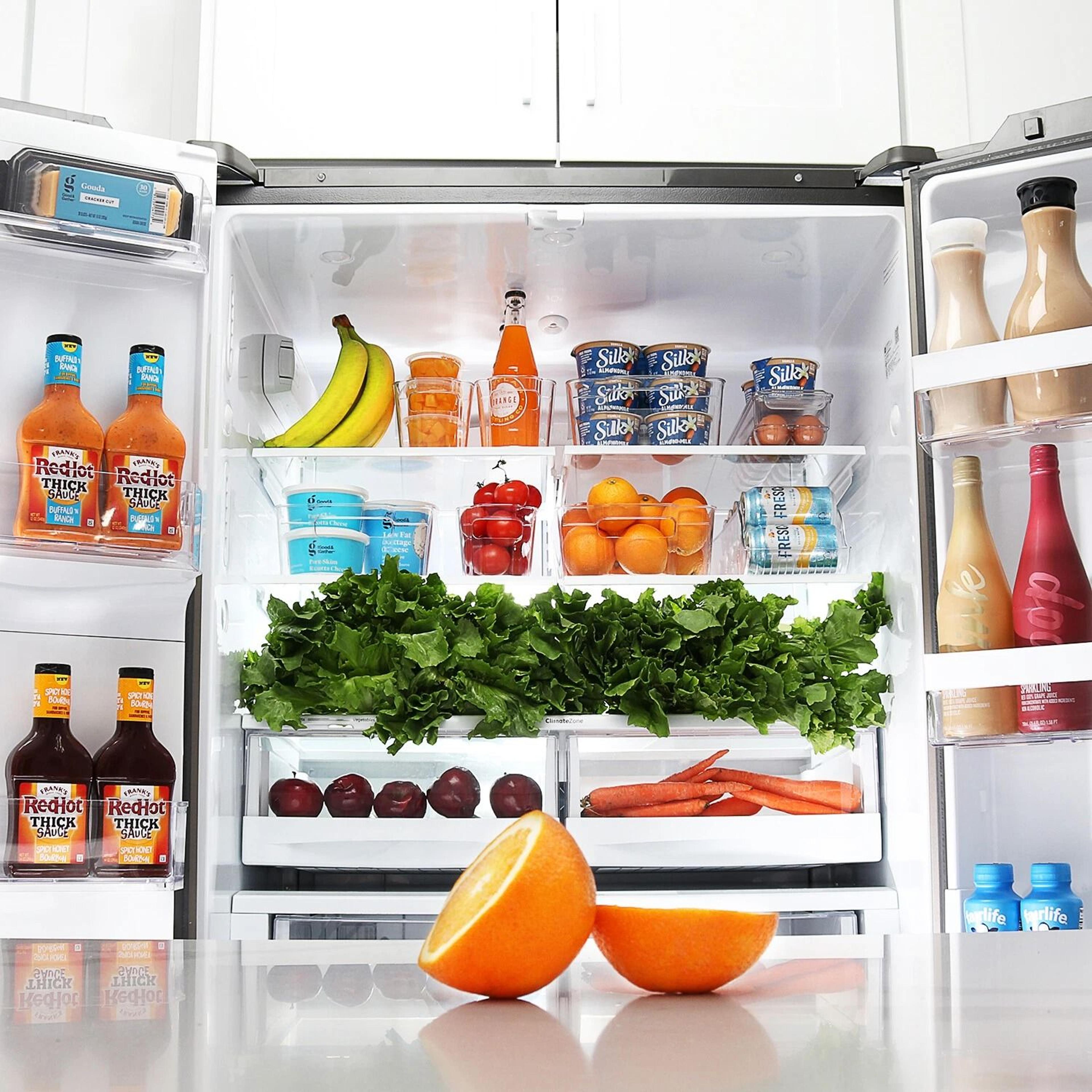 refrigerator organizer bins set for fridge, freezer & pantry storage