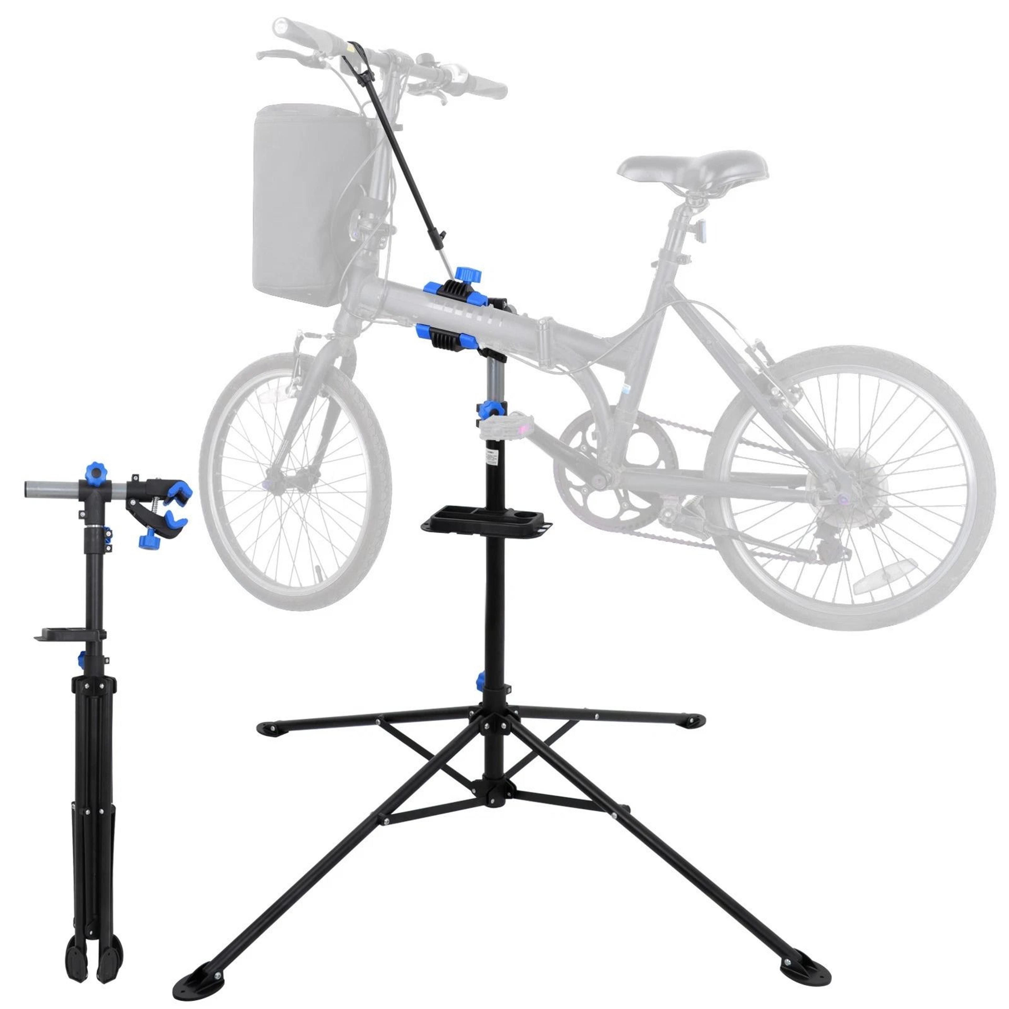adjustable bike repair stand with tool tray for bicycle maintenance
