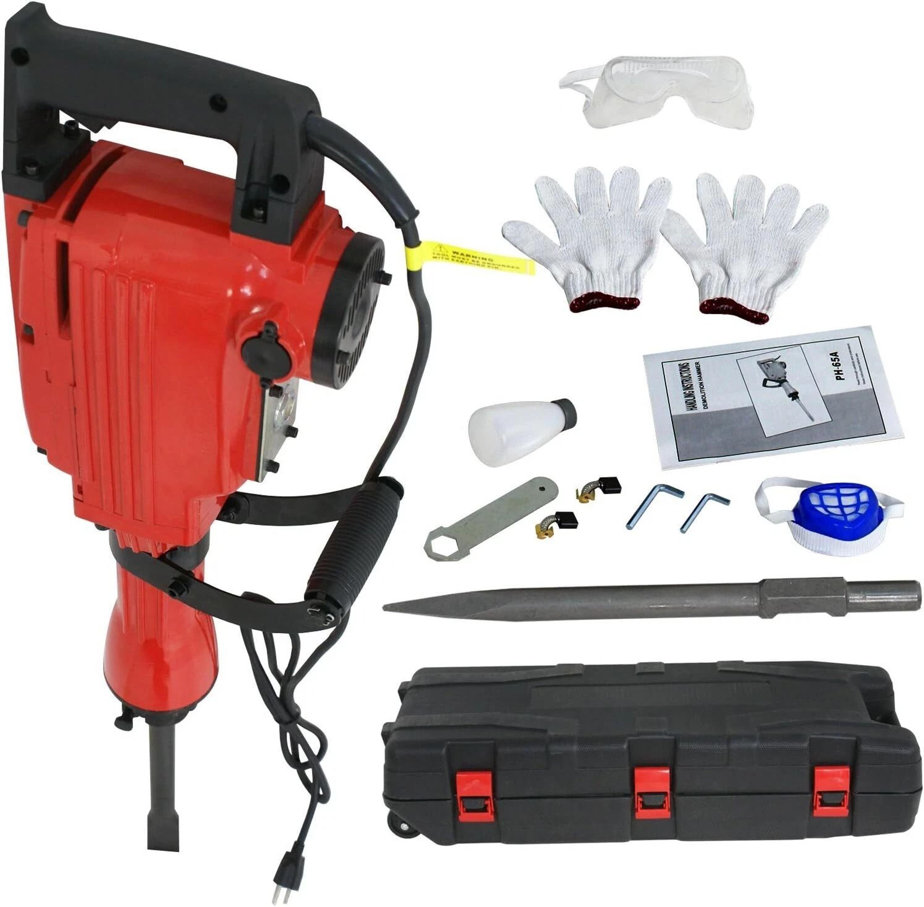 heavy duty electric demolition jack hammer with case & gloves