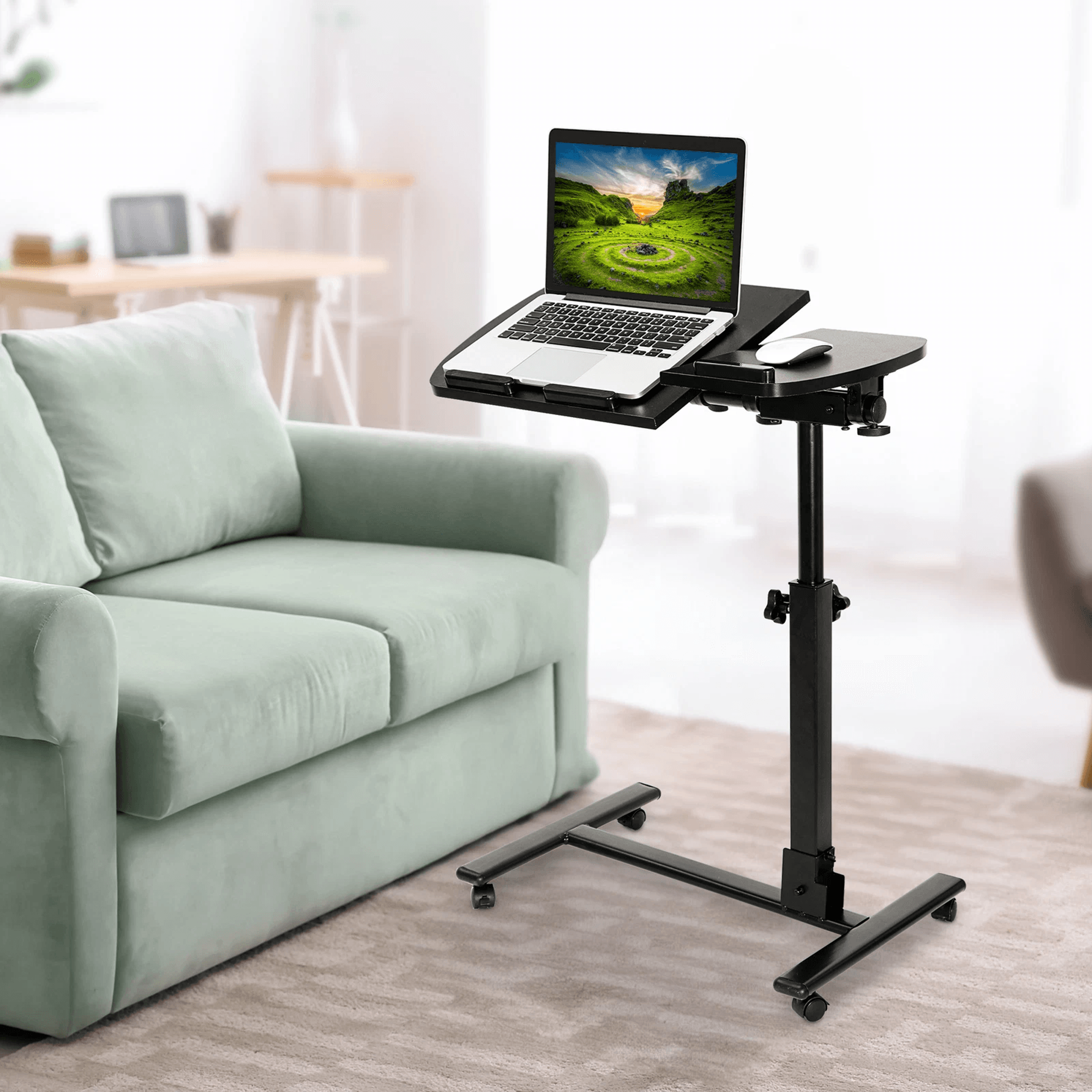 premium adjustable rolling laptop desk mobile work table with casters