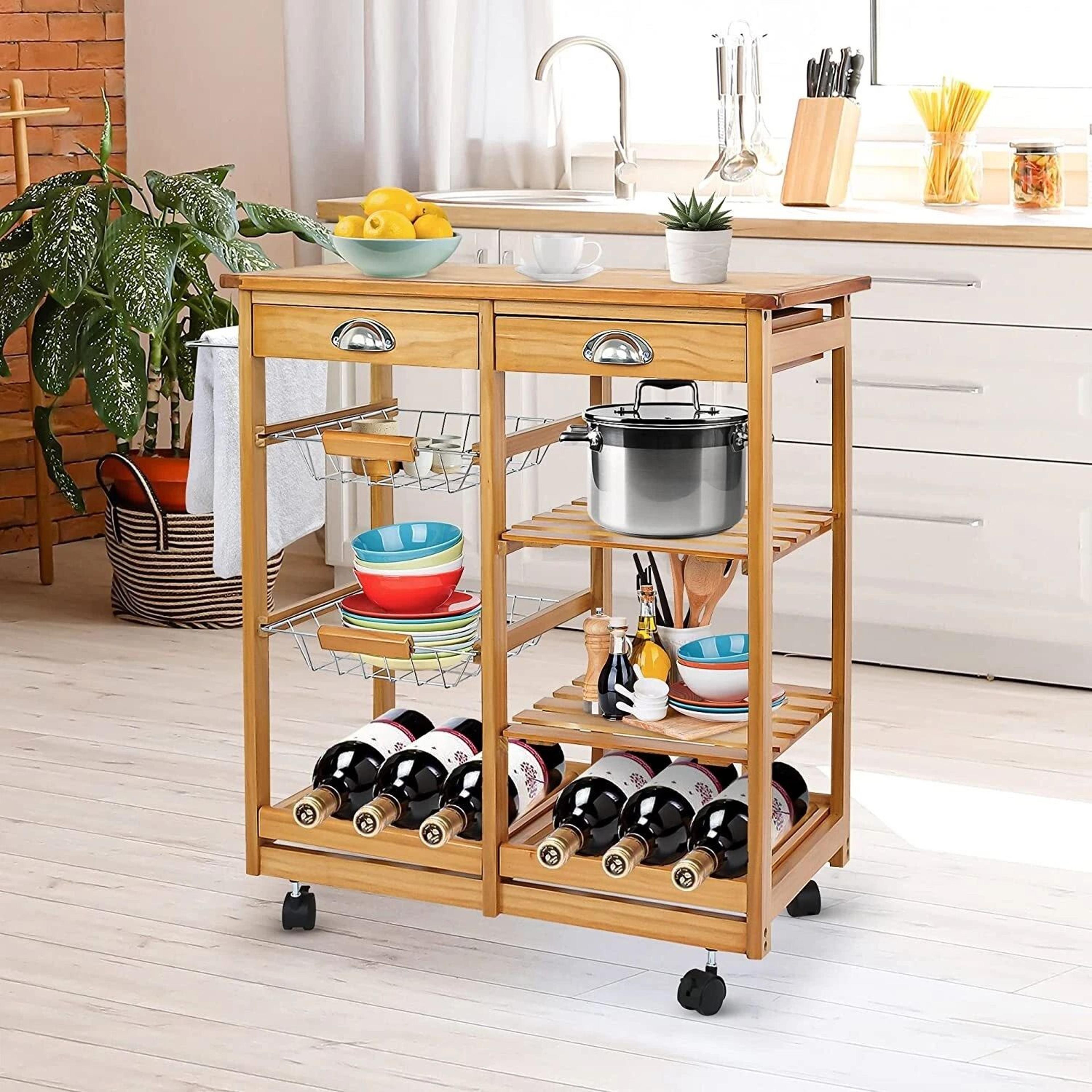 rolling kitchen island mobile serving cart with storage wood, rolling storage for home and restaurant