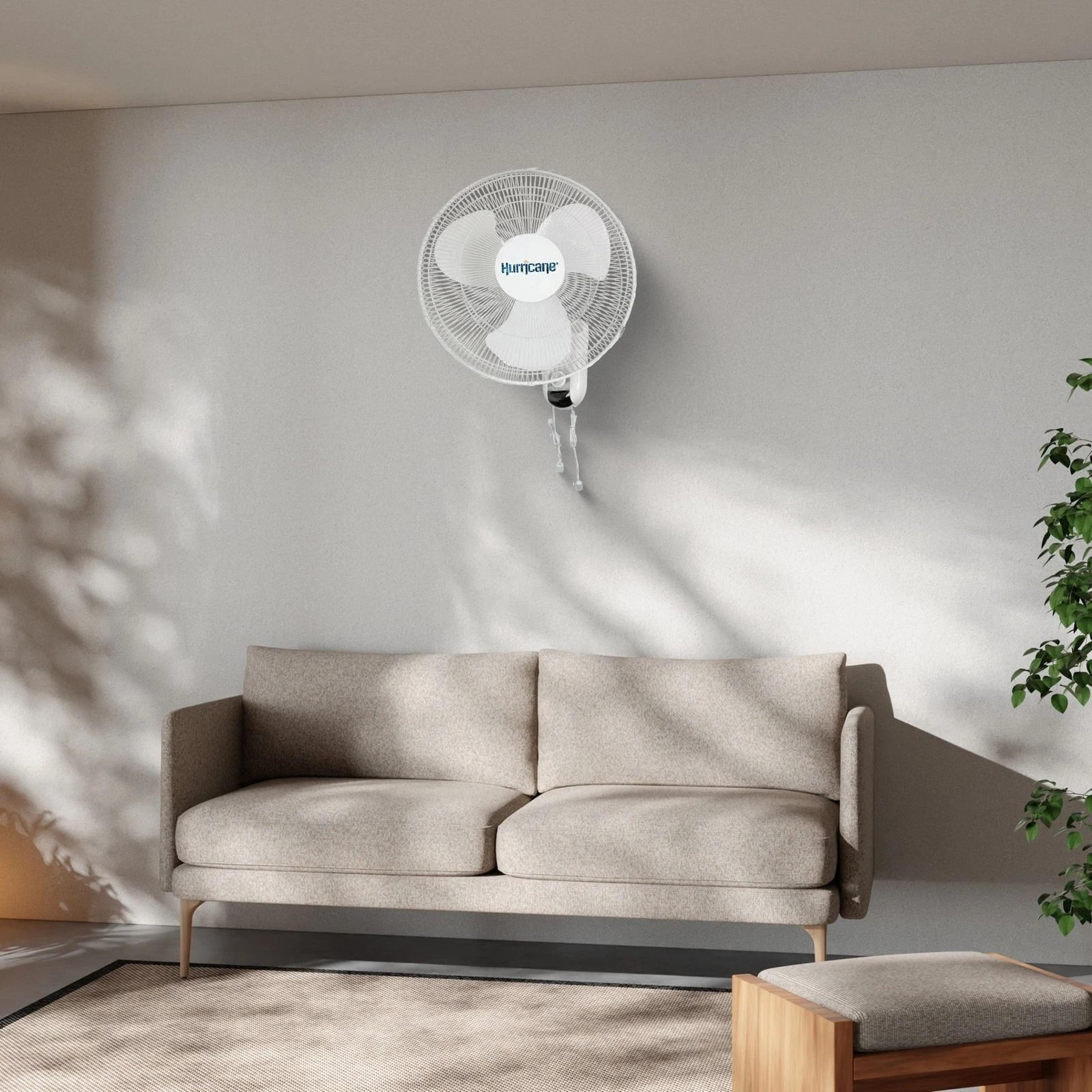 hurricane classic wall mounted fan, 3 speed, oscillating, white quiet cooling solution