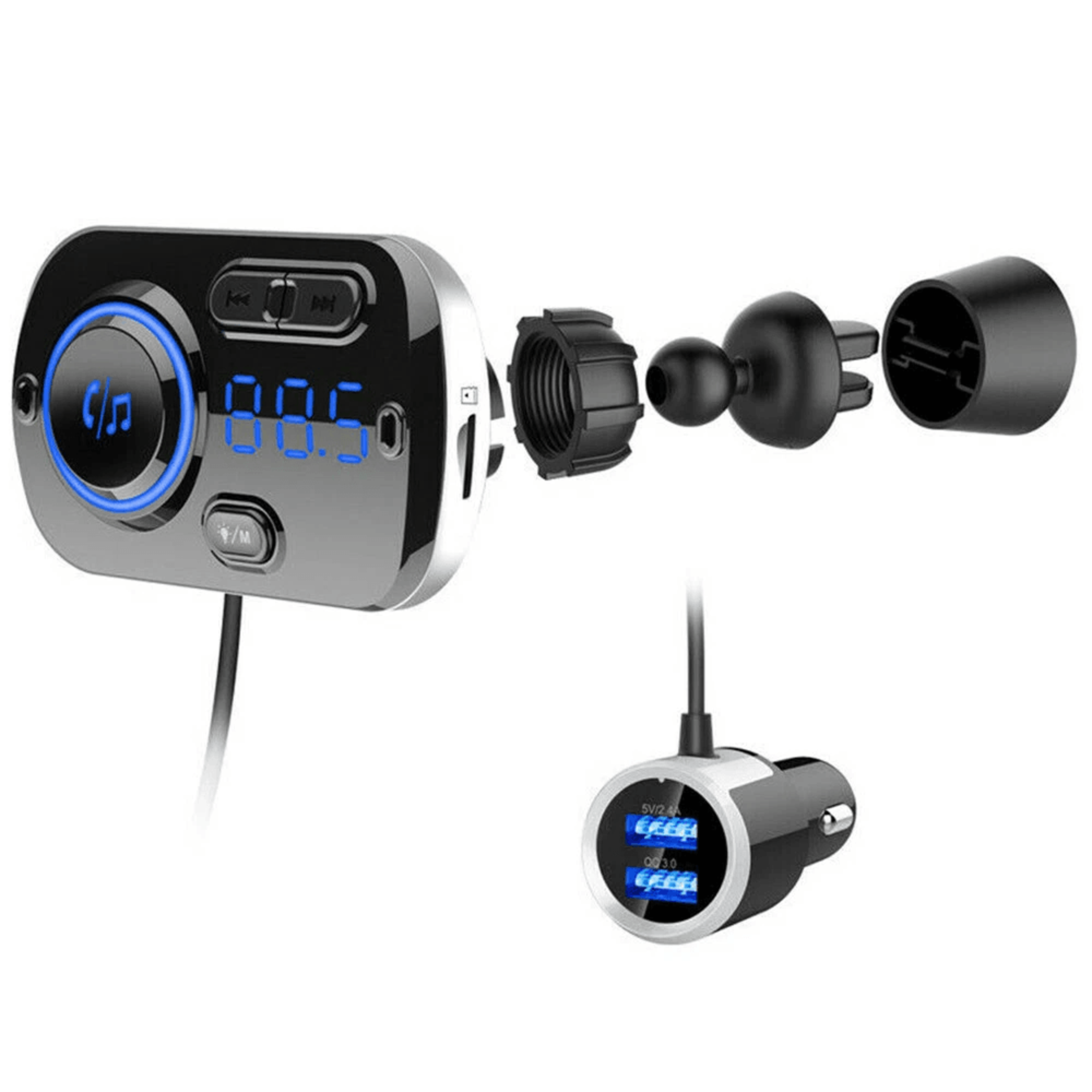 handsfree wireless bluetooth fm transmitter car kit with usb charger and mp3 player function