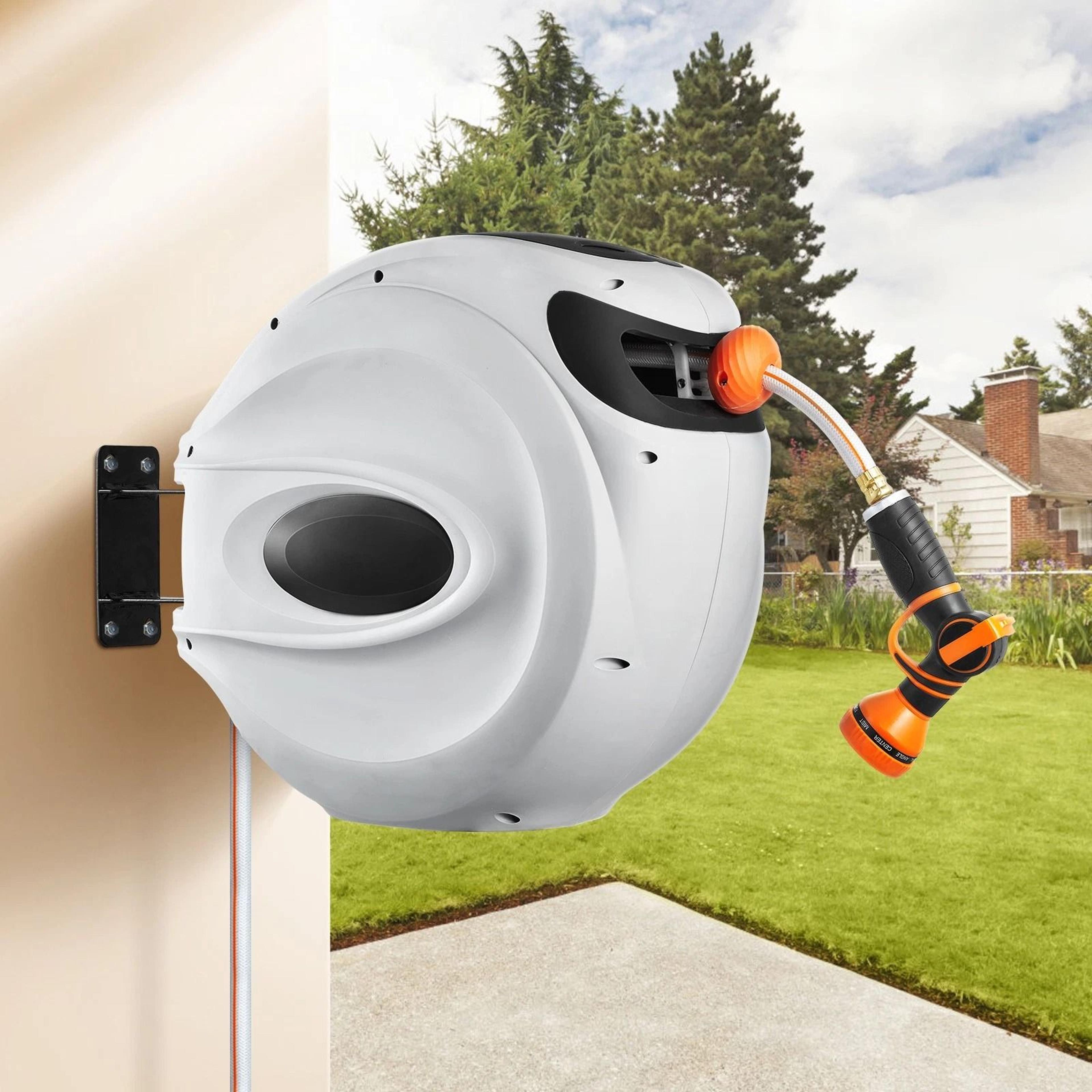 retractable hose reel with swivel, wall-mounted water hose storage
