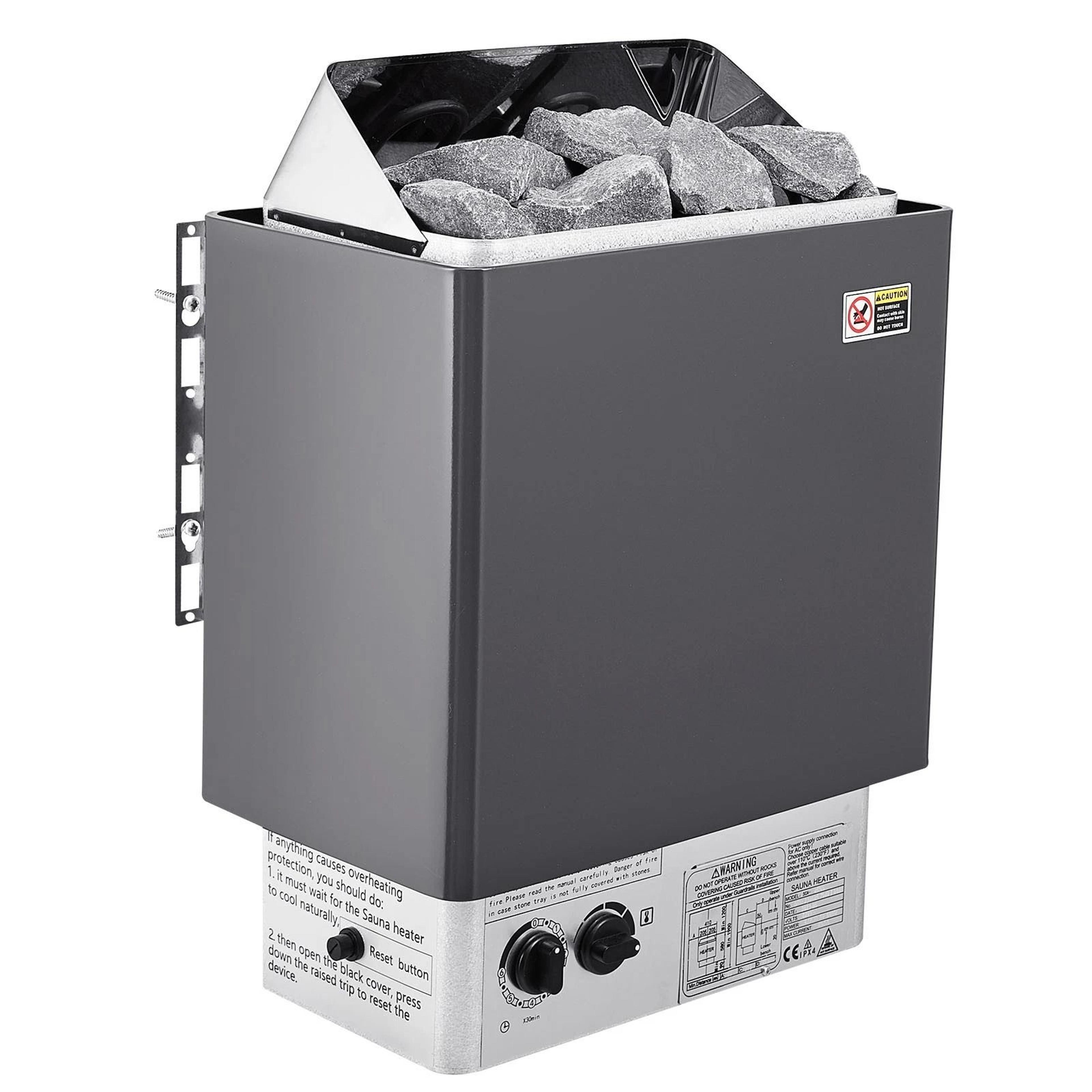 stainless steel sauna heater with internal controls for wet and dry use