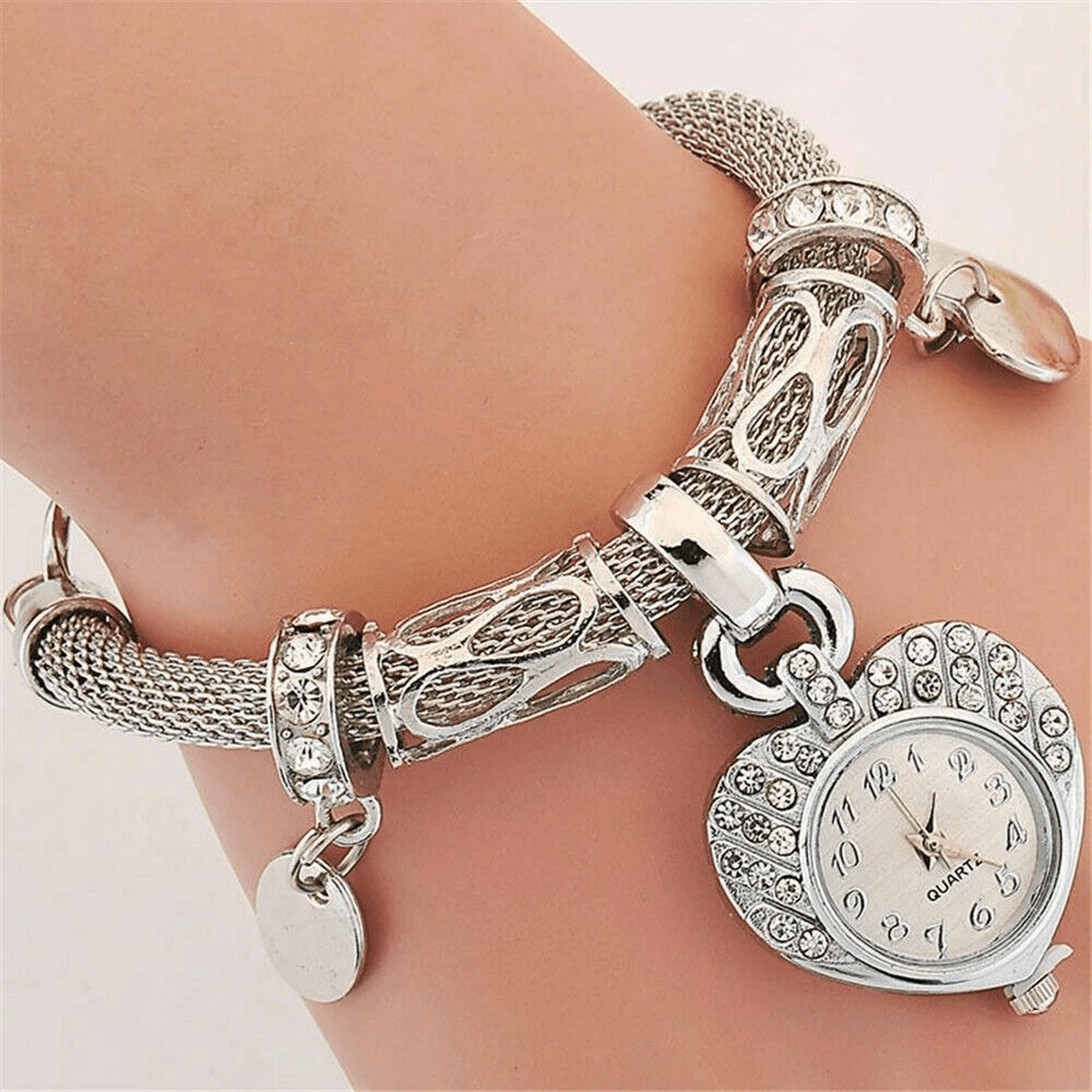 elegant women silver bangle bracelet watch with crystal detailing
