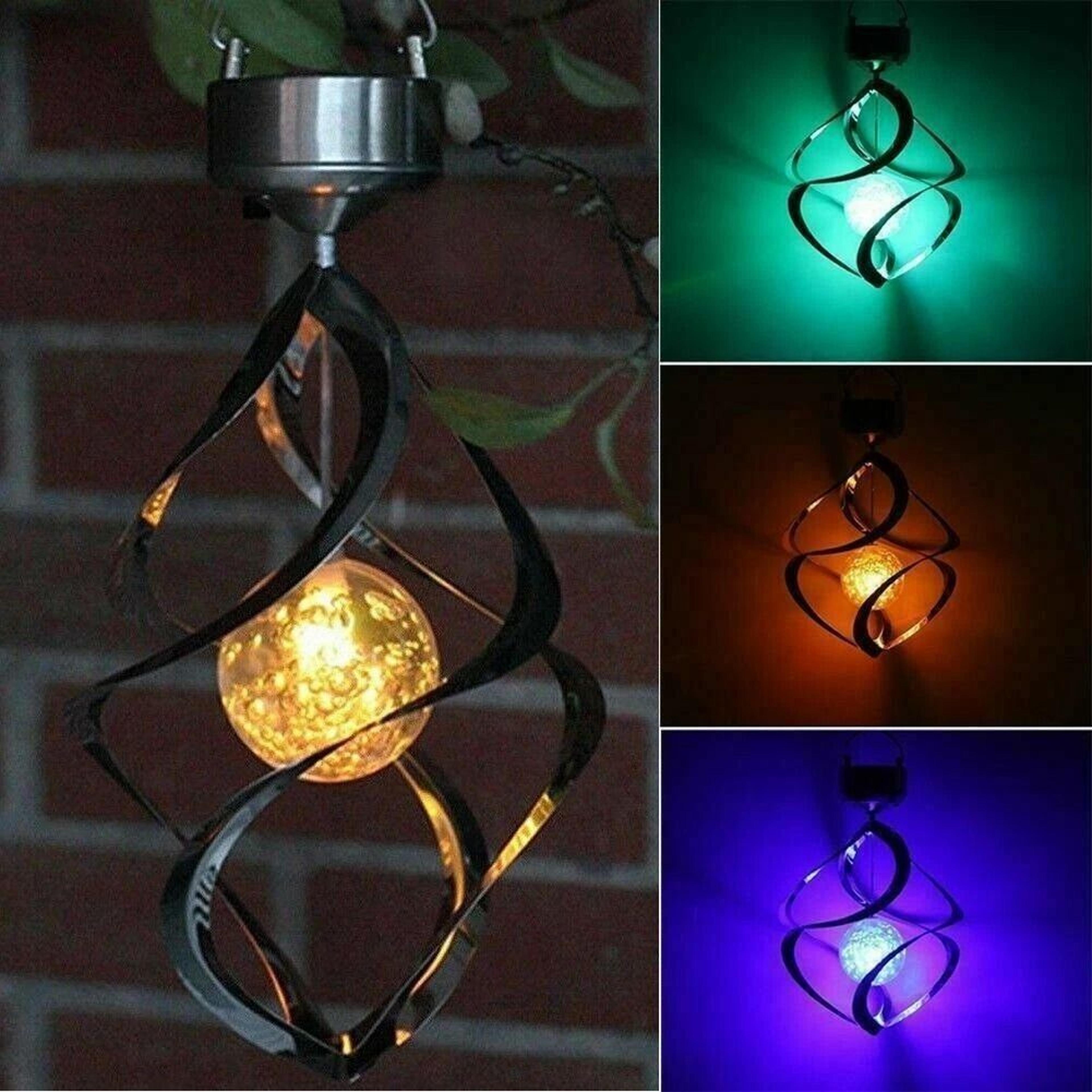 solar powered color changing spiral wind spinner with led light wind chimes for yard decor