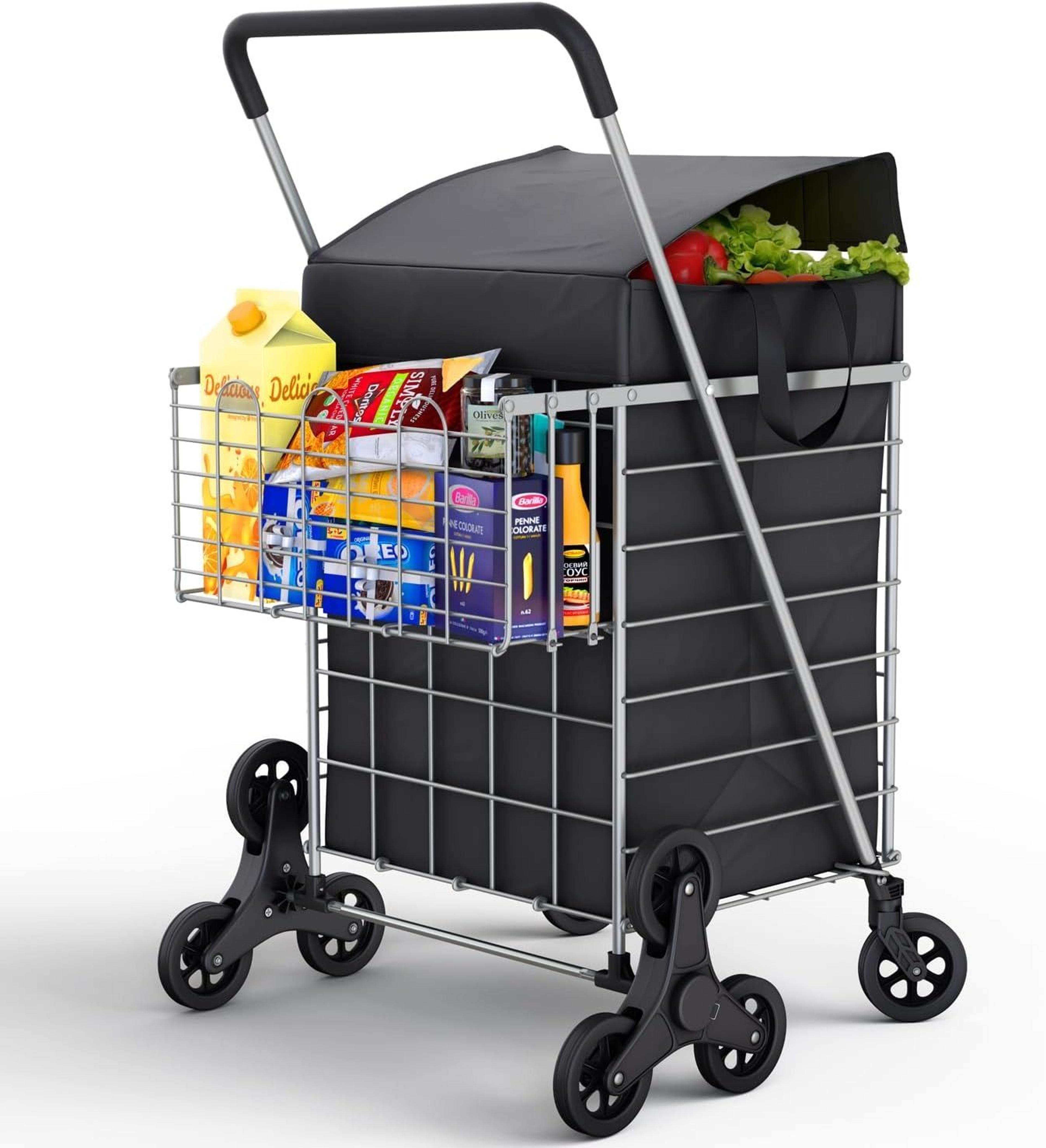 heavy duty folding shopping cart with double baskets for easy transport