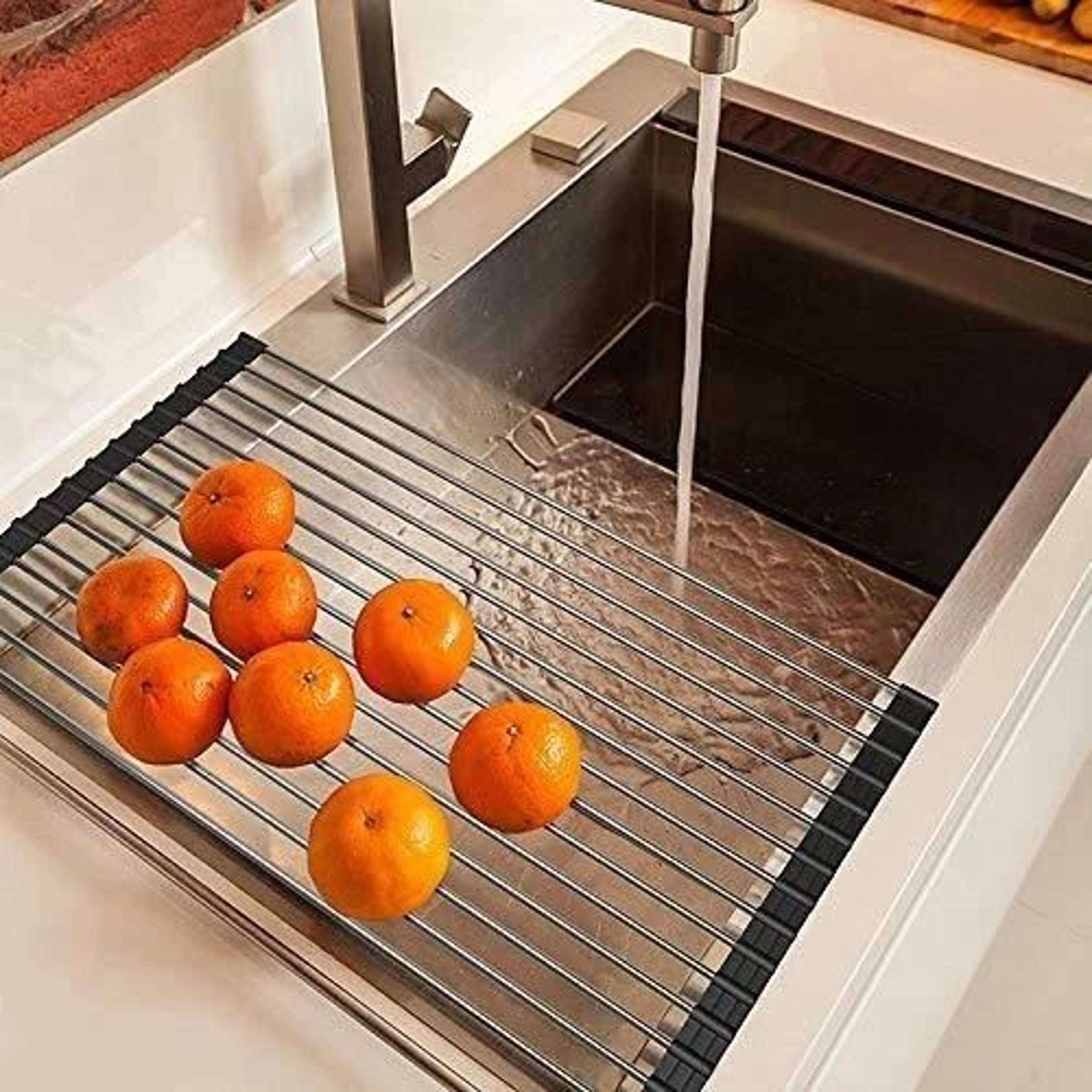 over the sink roll-up dish drying rack multipurpose pan & bottle drainer
